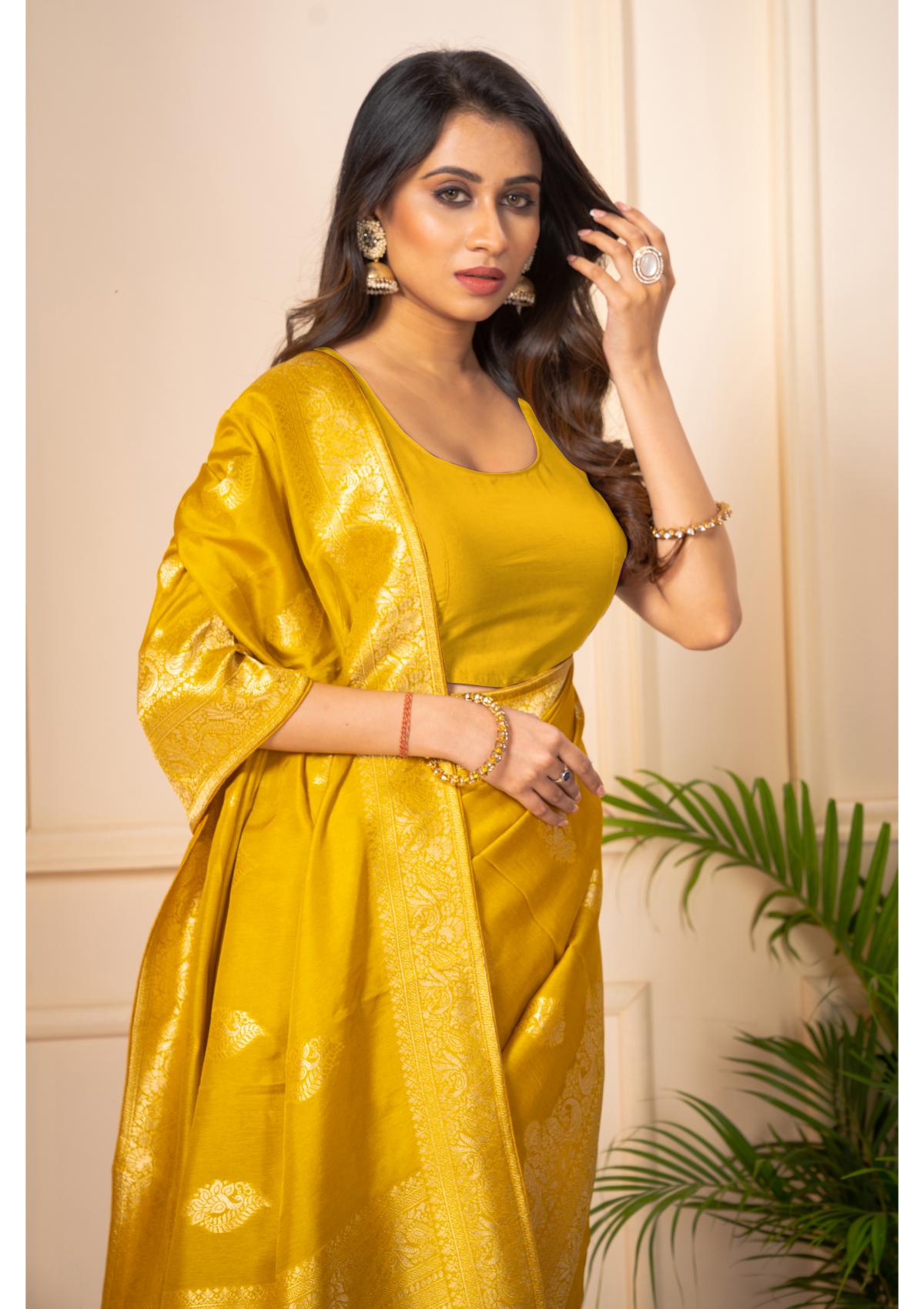 Yellow Zariwork Silk Saree - KAJREE