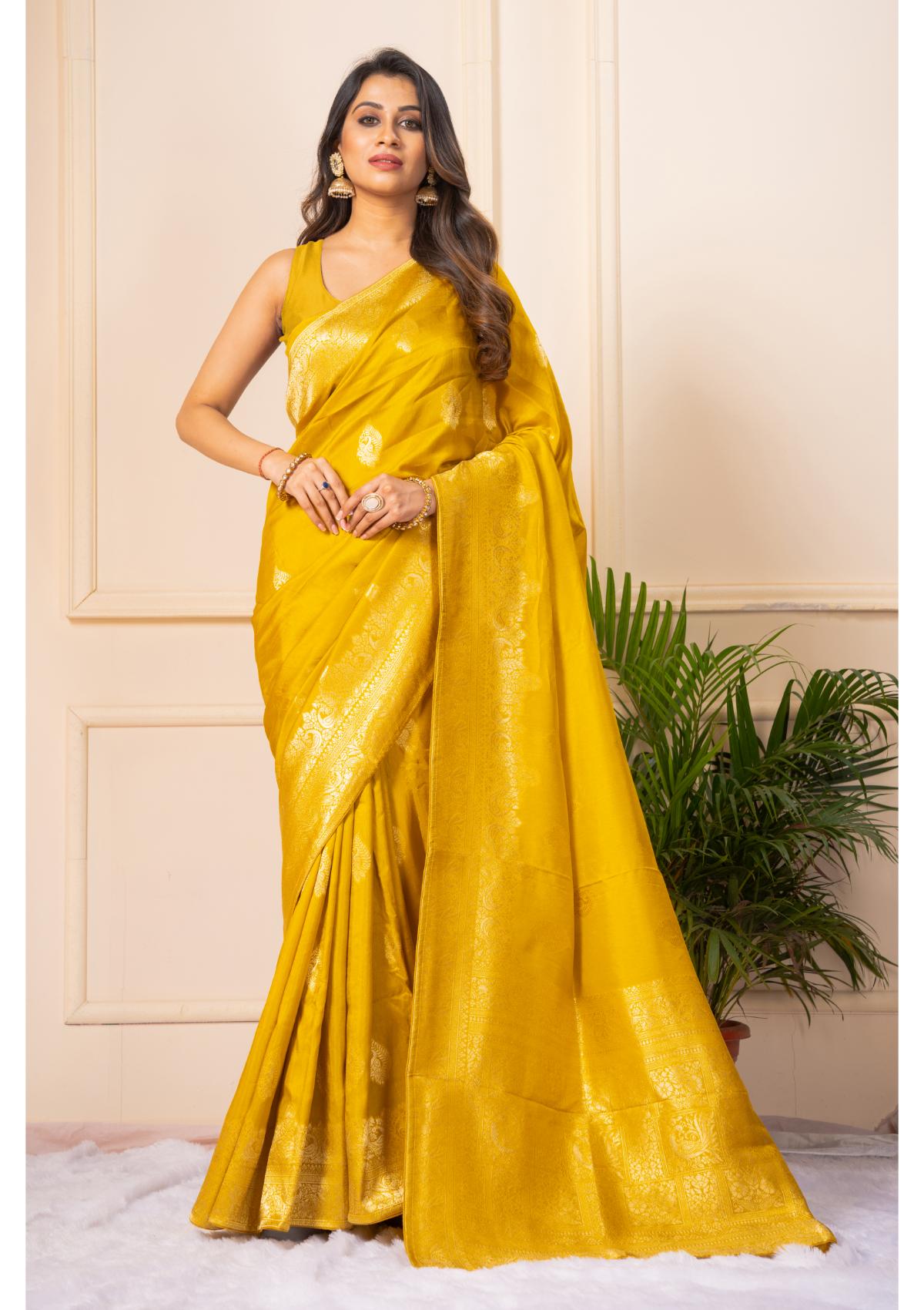 Yellow Zariwork Silk Saree - KAJREE