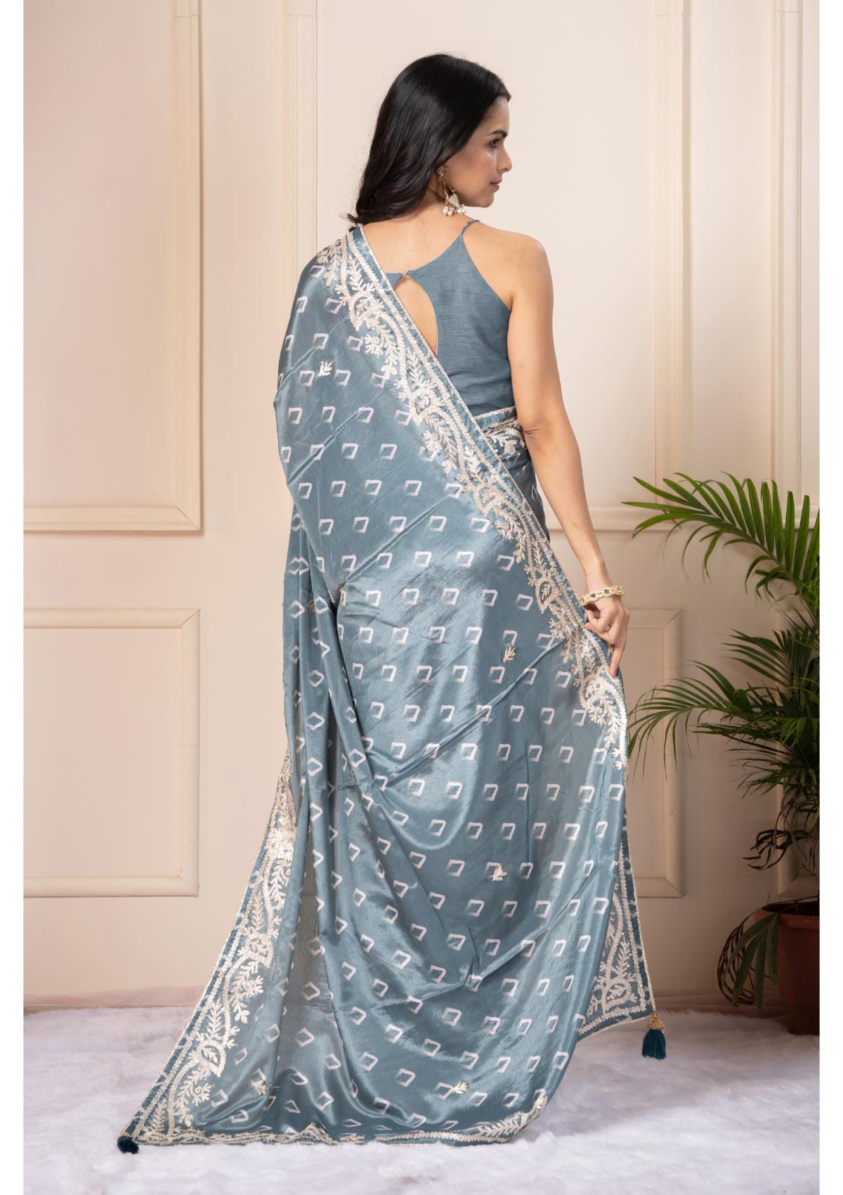 Blue Gottapatti work Silk Saree - KAJREE