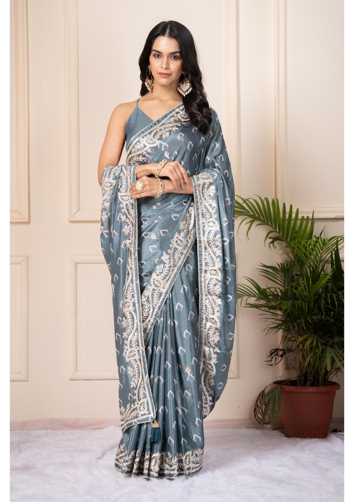 Blue Gottapatti work Silk Saree - KAJREE
