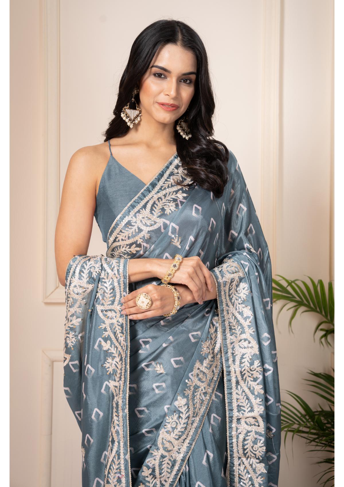 Blue Gottapatti work Silk Saree - KAJREE