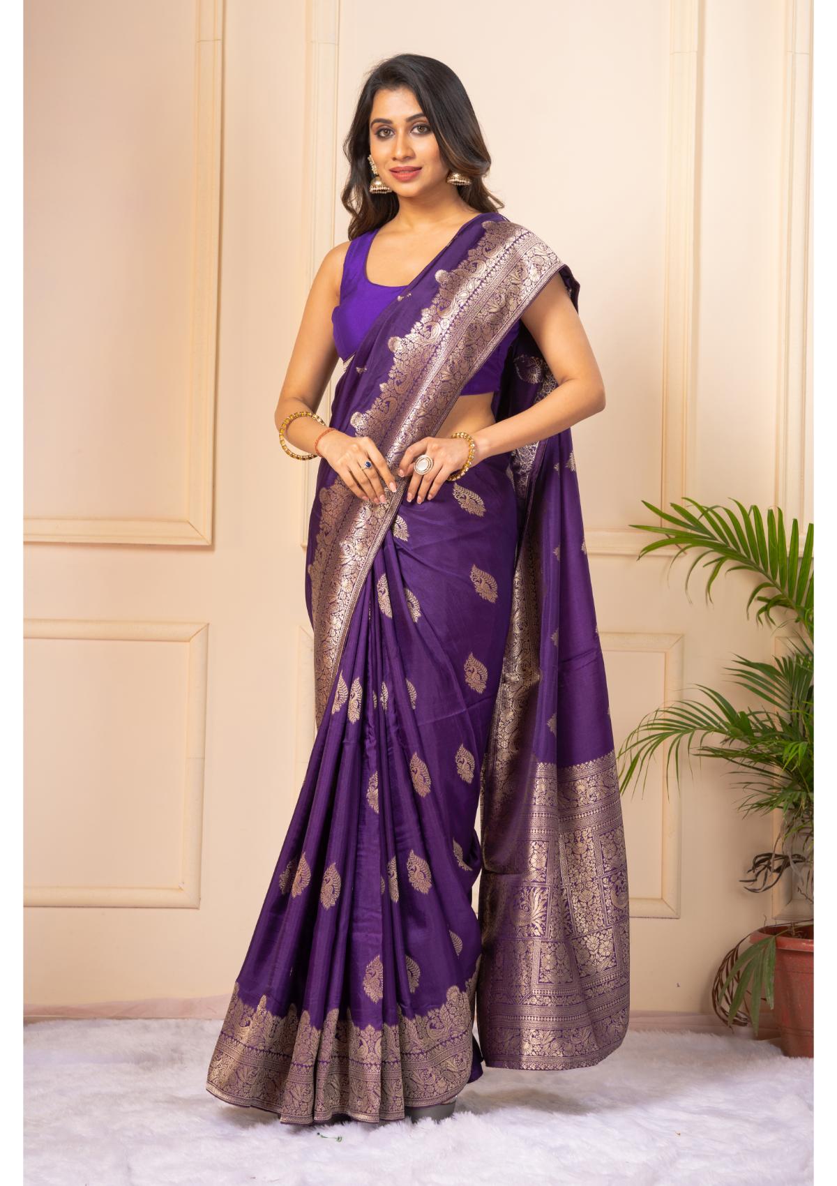 Purple Zariwork Silk Saree - KAJREE