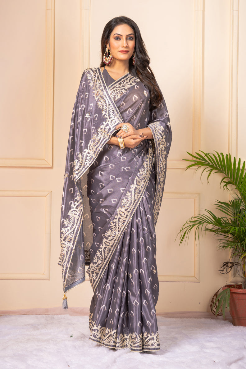 Blue Gottapatti work Surat Silk Saree - Kajree  