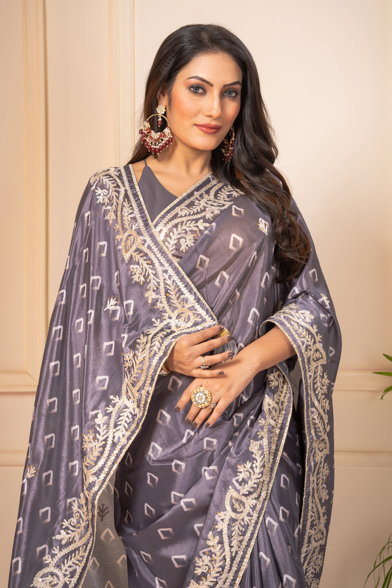 Blue Gottapatti work Surat Silk Saree - Kajree 