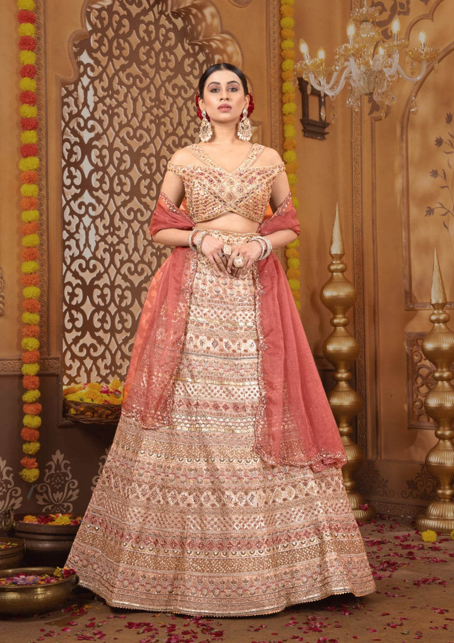 Pink Silk Handwrok Threadwork Lehenga 