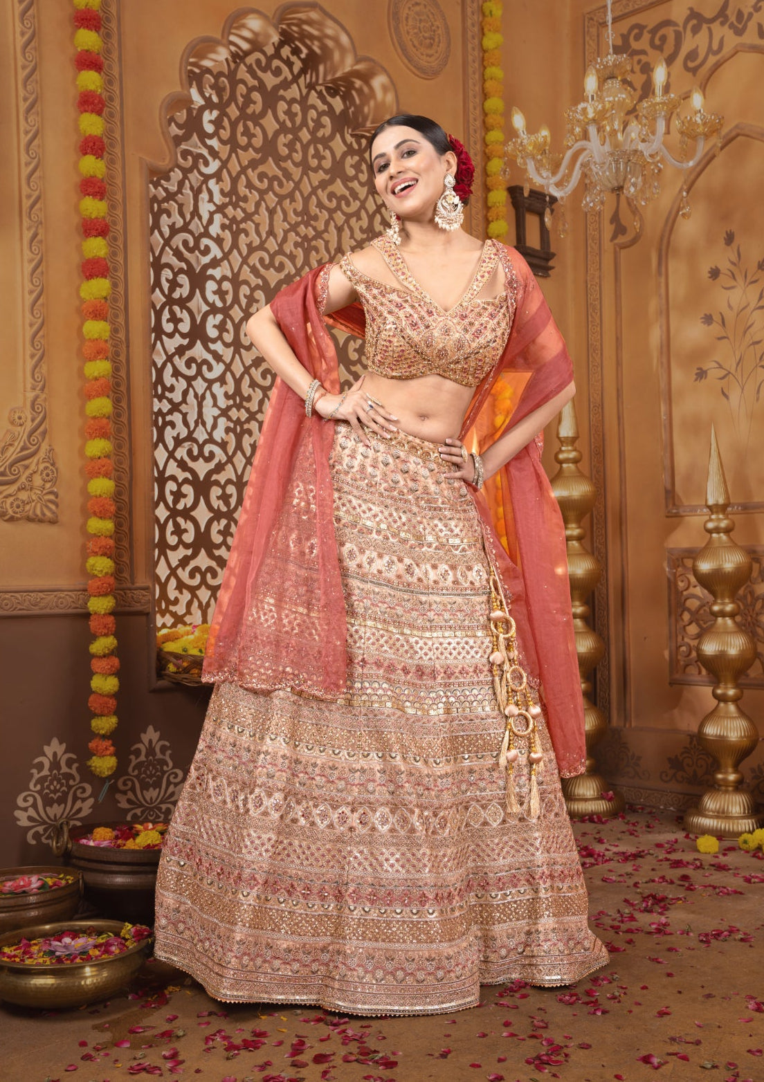 Pink Silk Handwrok Threadwork Lehenga 
