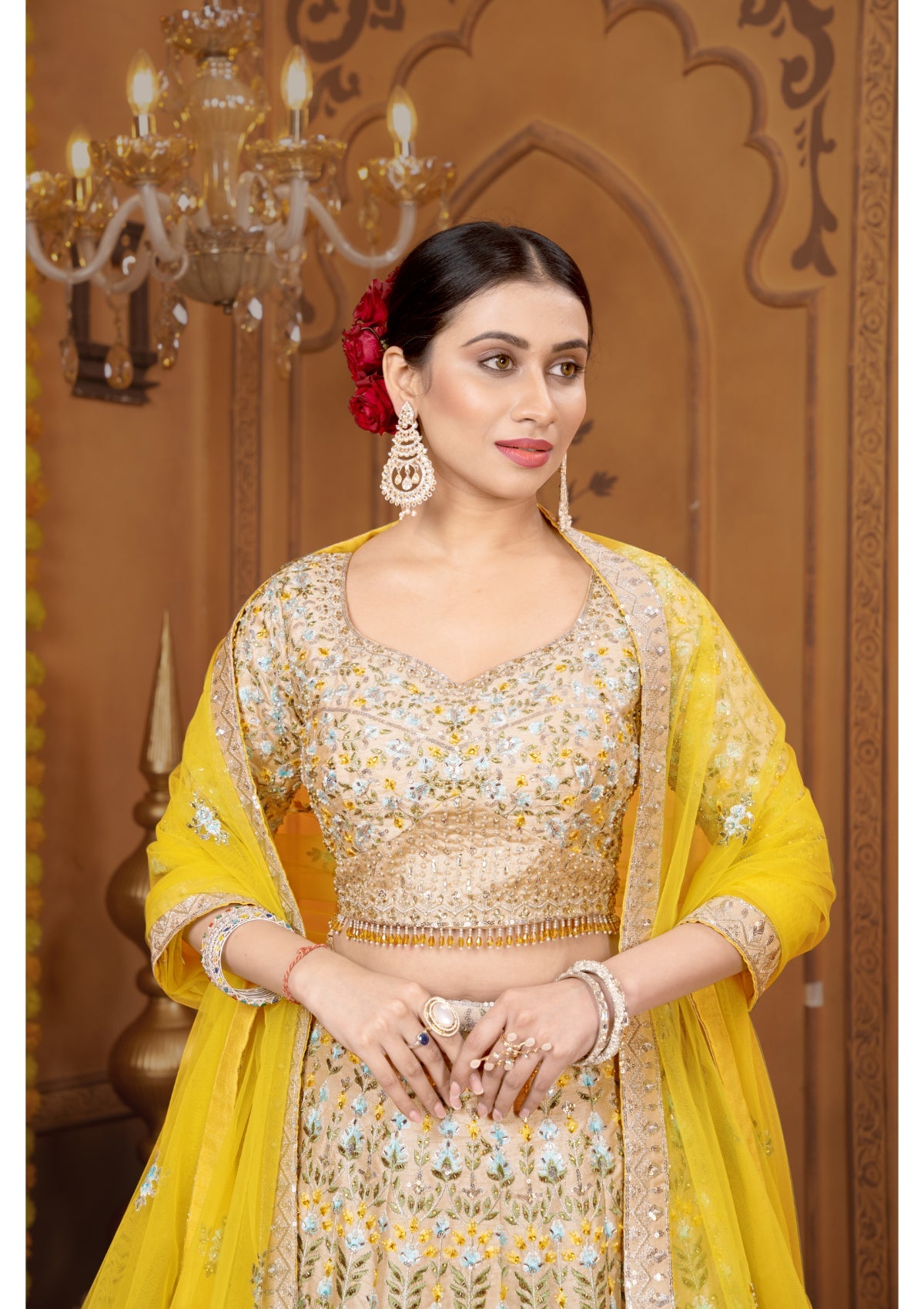 Yellow Handwork Silk lehenga set 