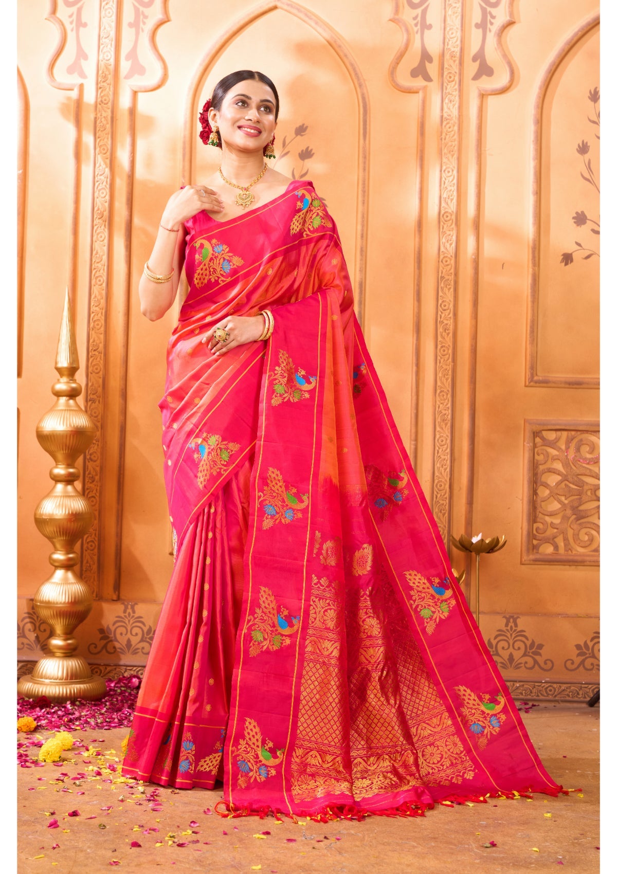 Pure Pink Zariwork Gadwal Paithani Saree 
