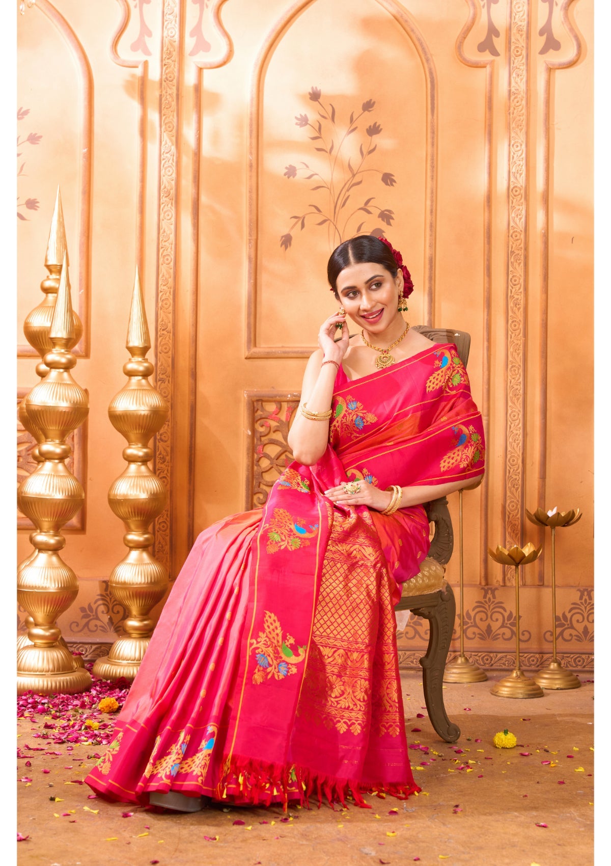 Pure Pink Zariwork Gadwal Paithani Saree 