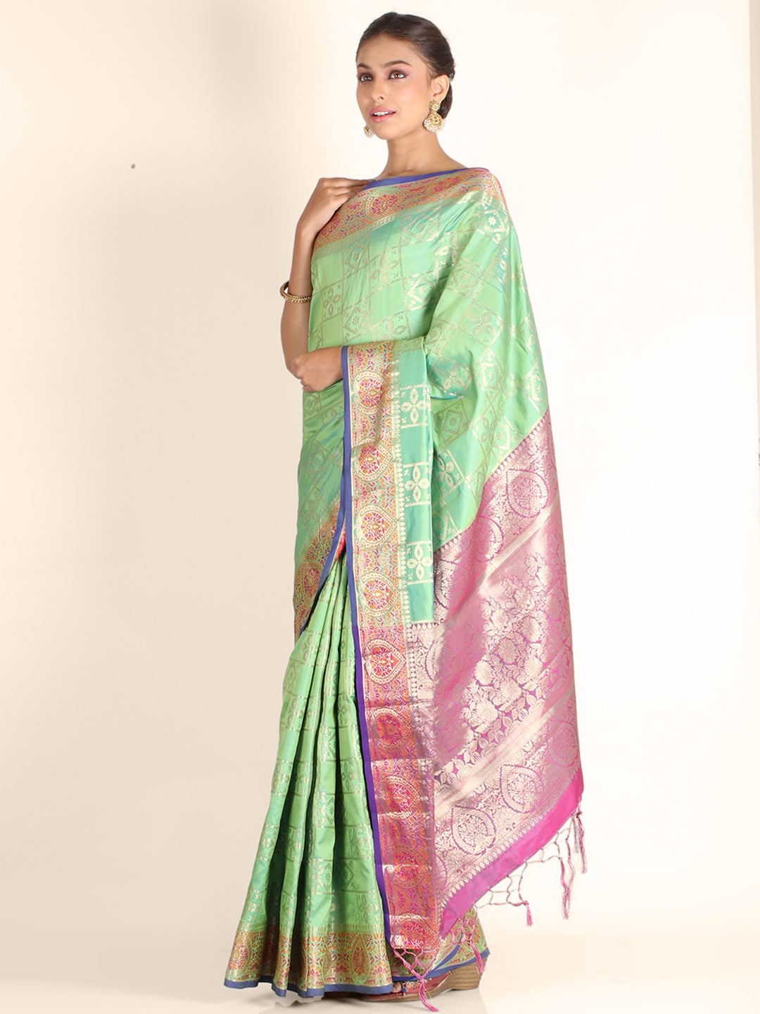 Parrot Green Zariwork Soft Silk Saree 