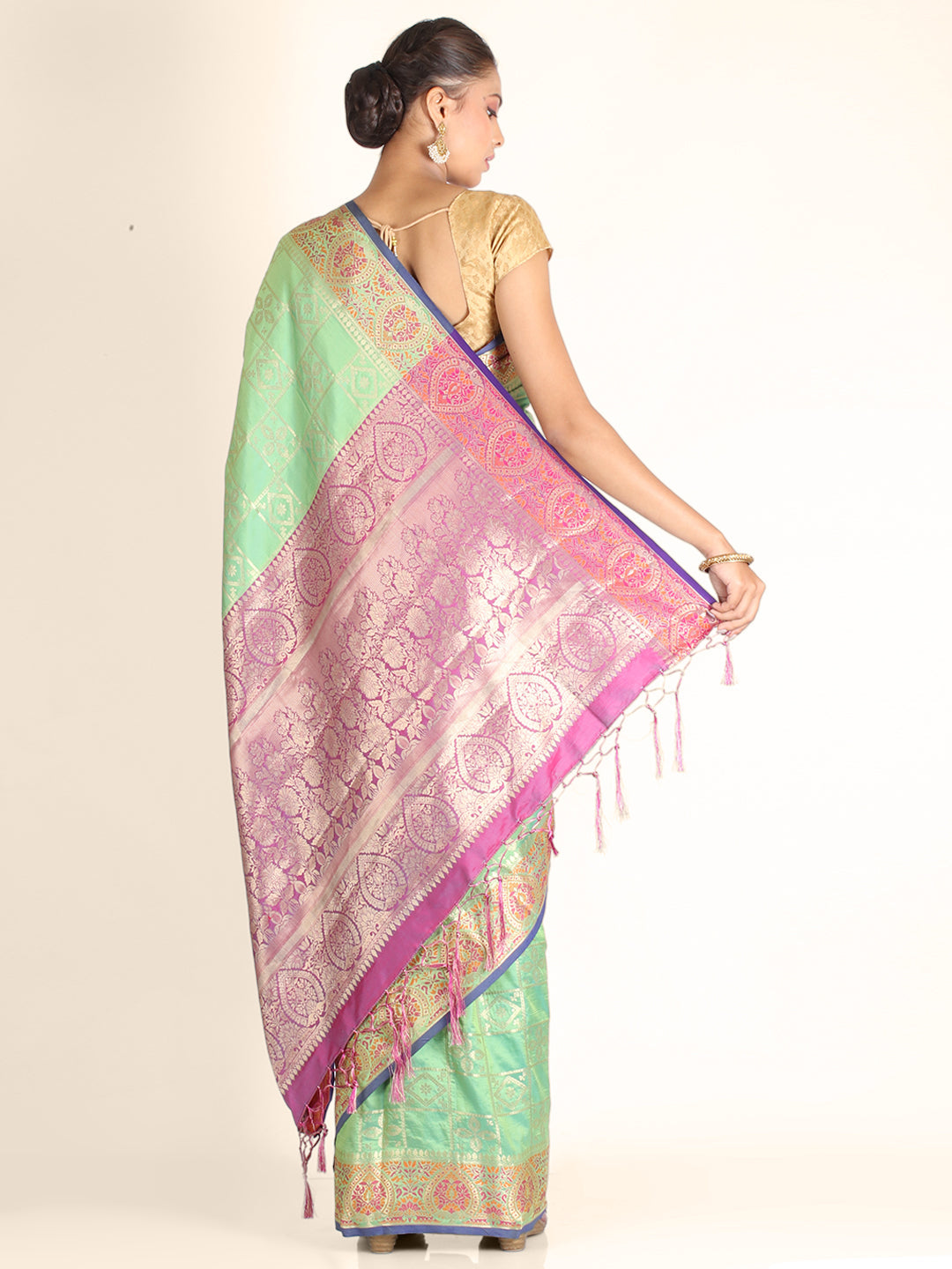 Parrot Green Zariwork Soft Silk Saree 