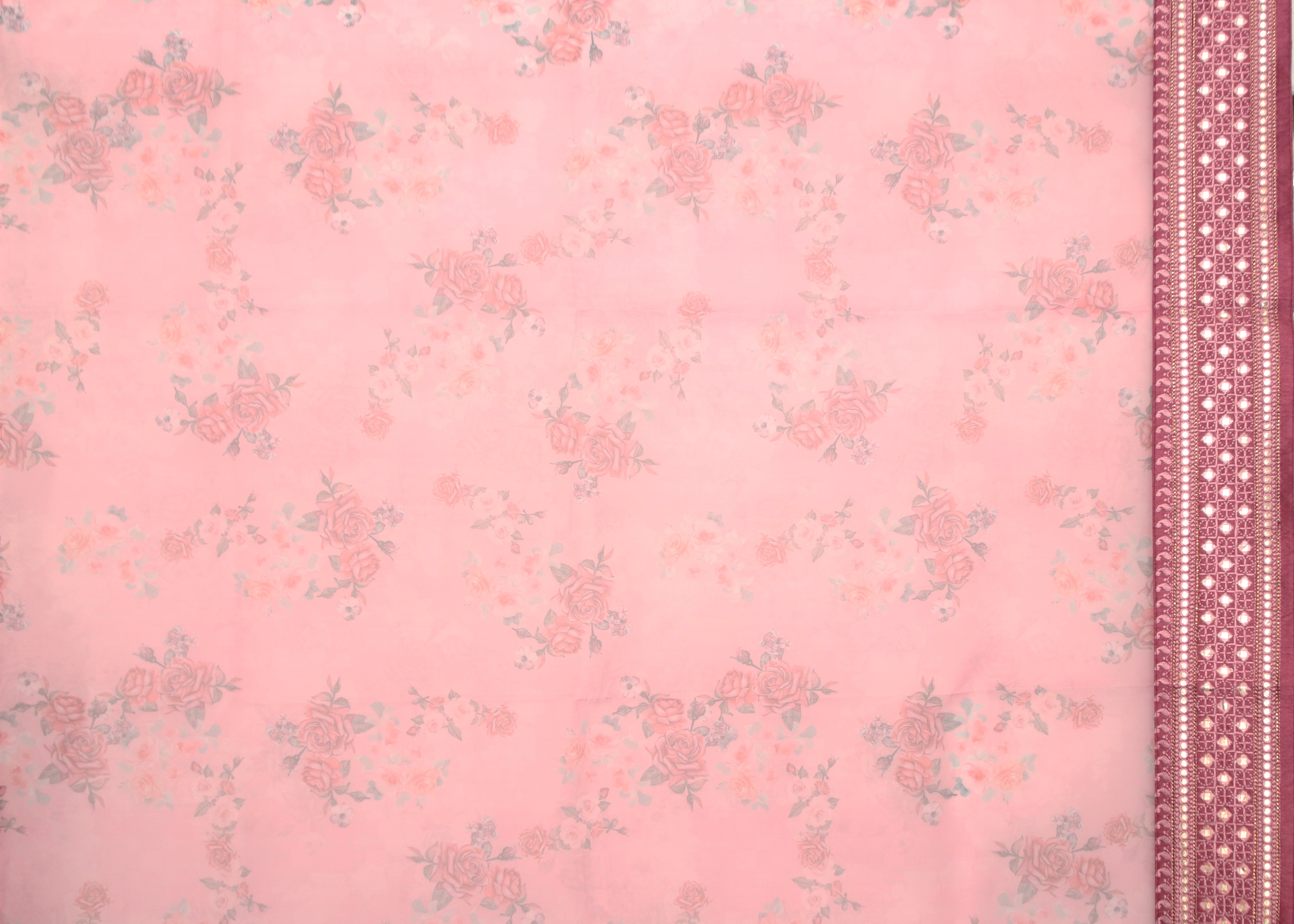 Lavender Abla Work Printed Organza Saree 