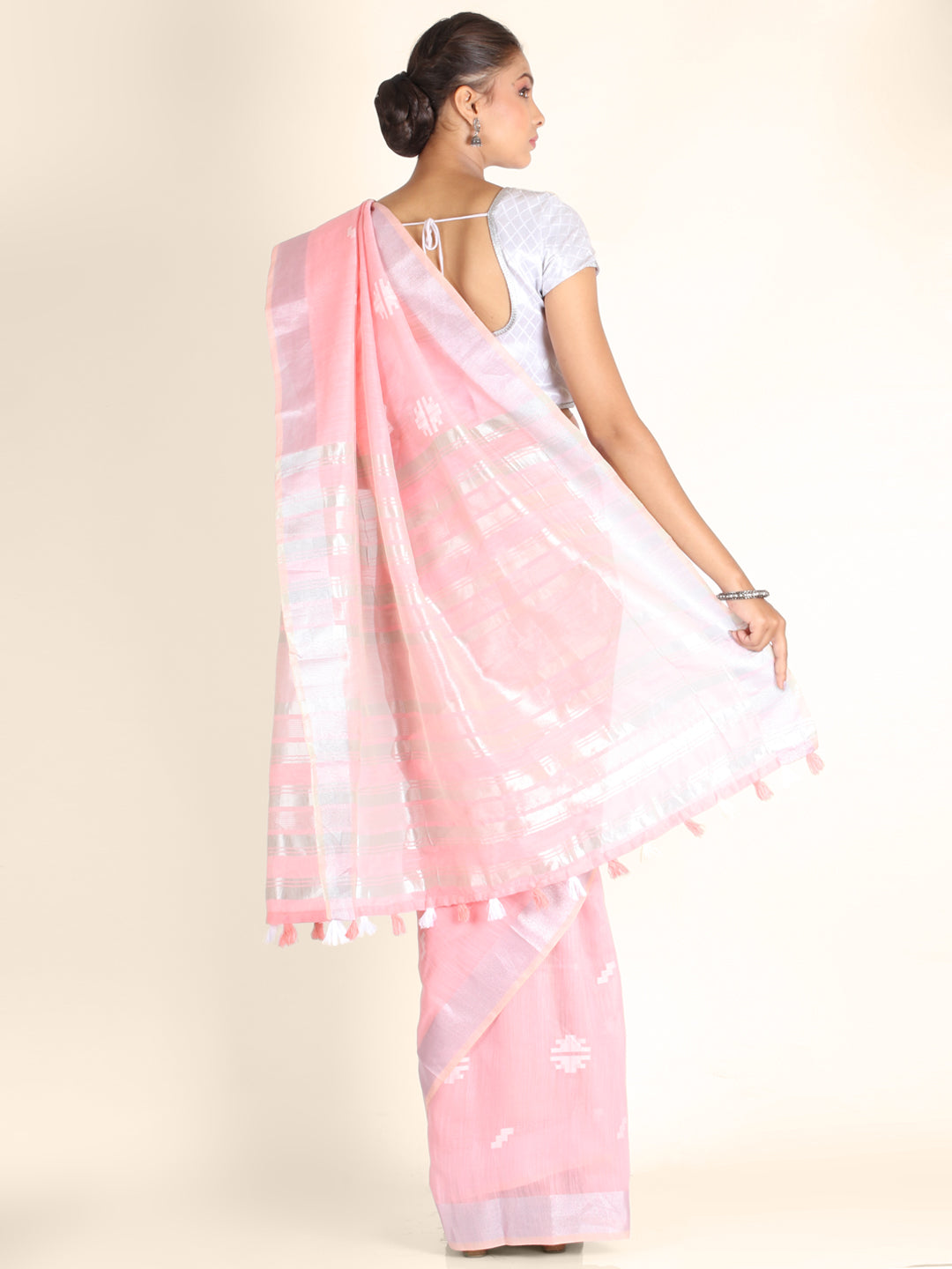 Pink Woven Design Linen Saree 