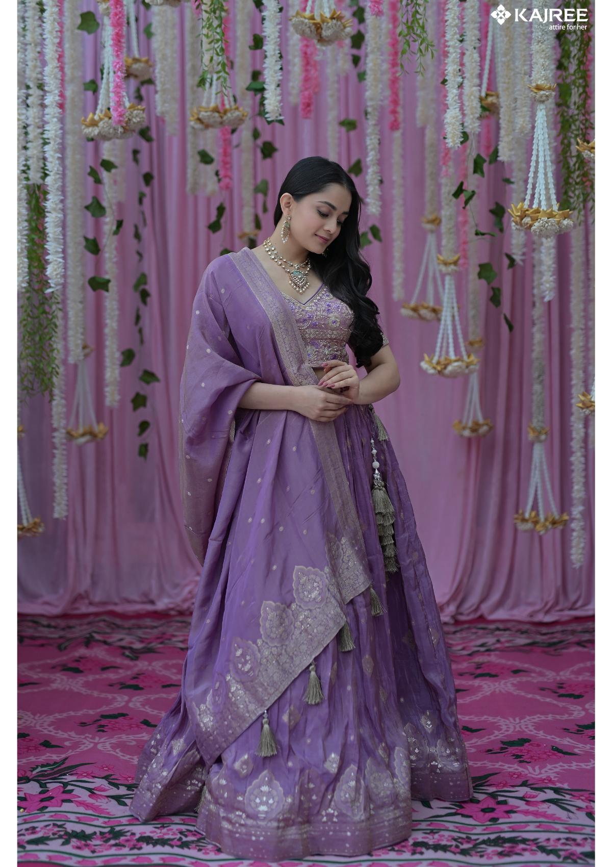Purple Silk and foil work Designer Lehenga 