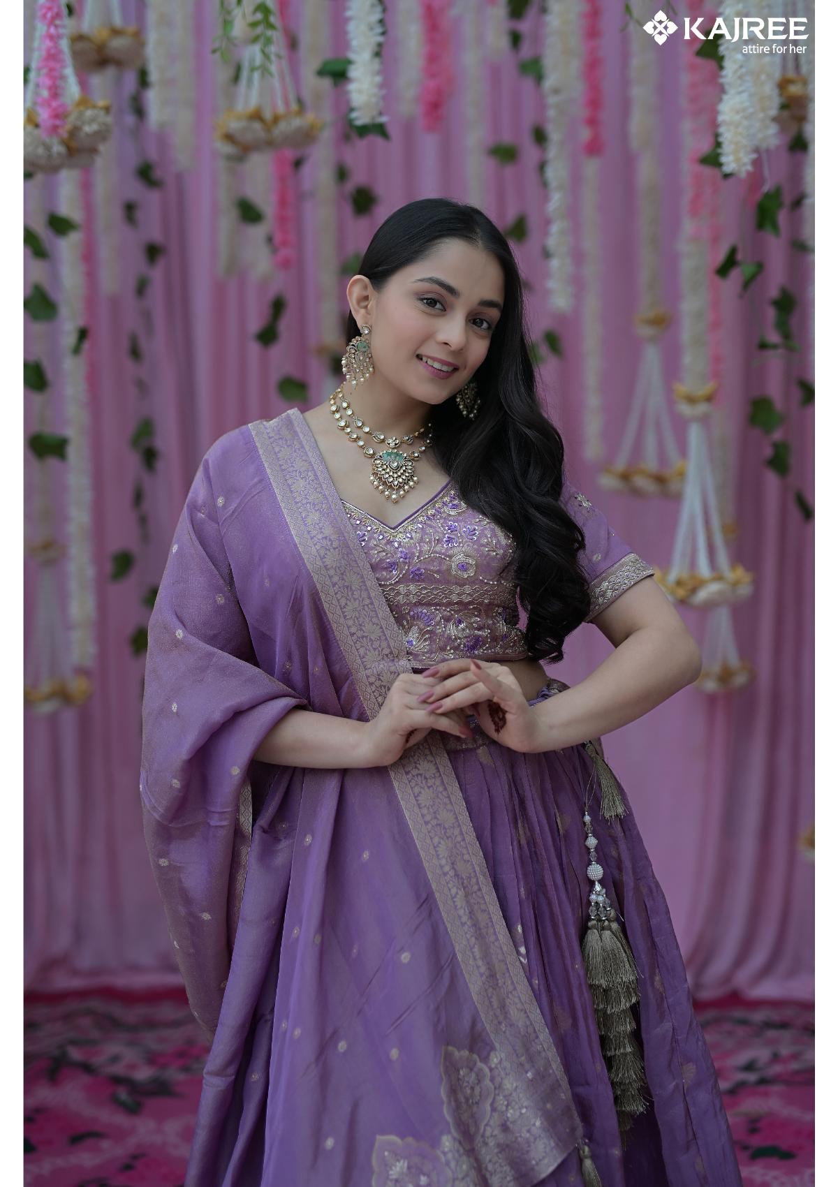 Purple Silk and foil work Designer Lehenga 