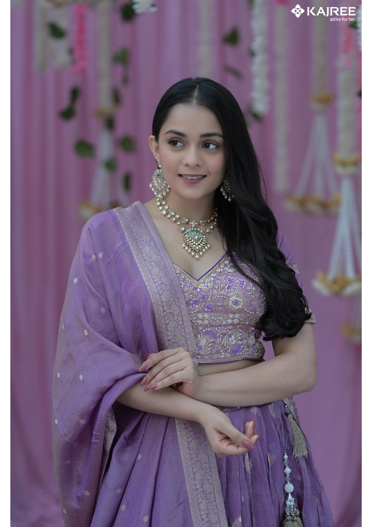 Purple Silk and foil work Designer Lehenga 