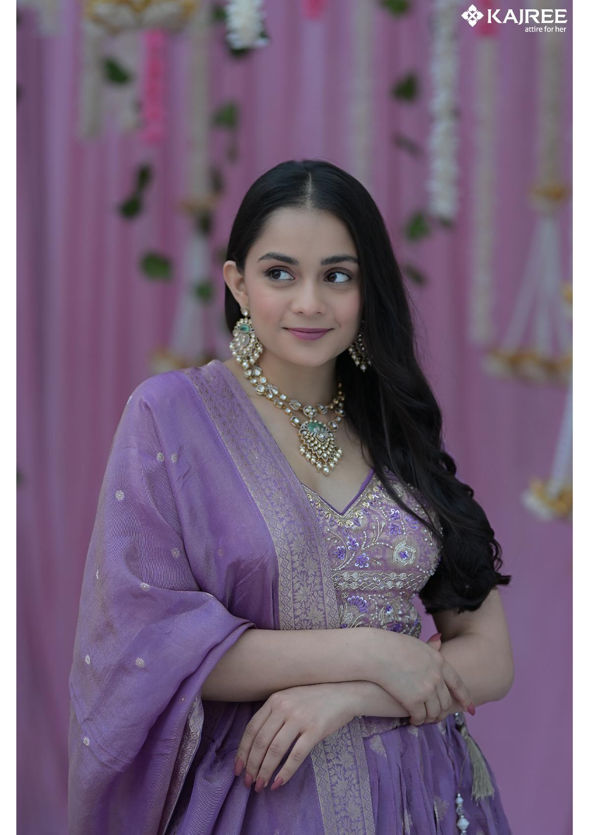 Purple Silk and foil work Designer Lehenga 