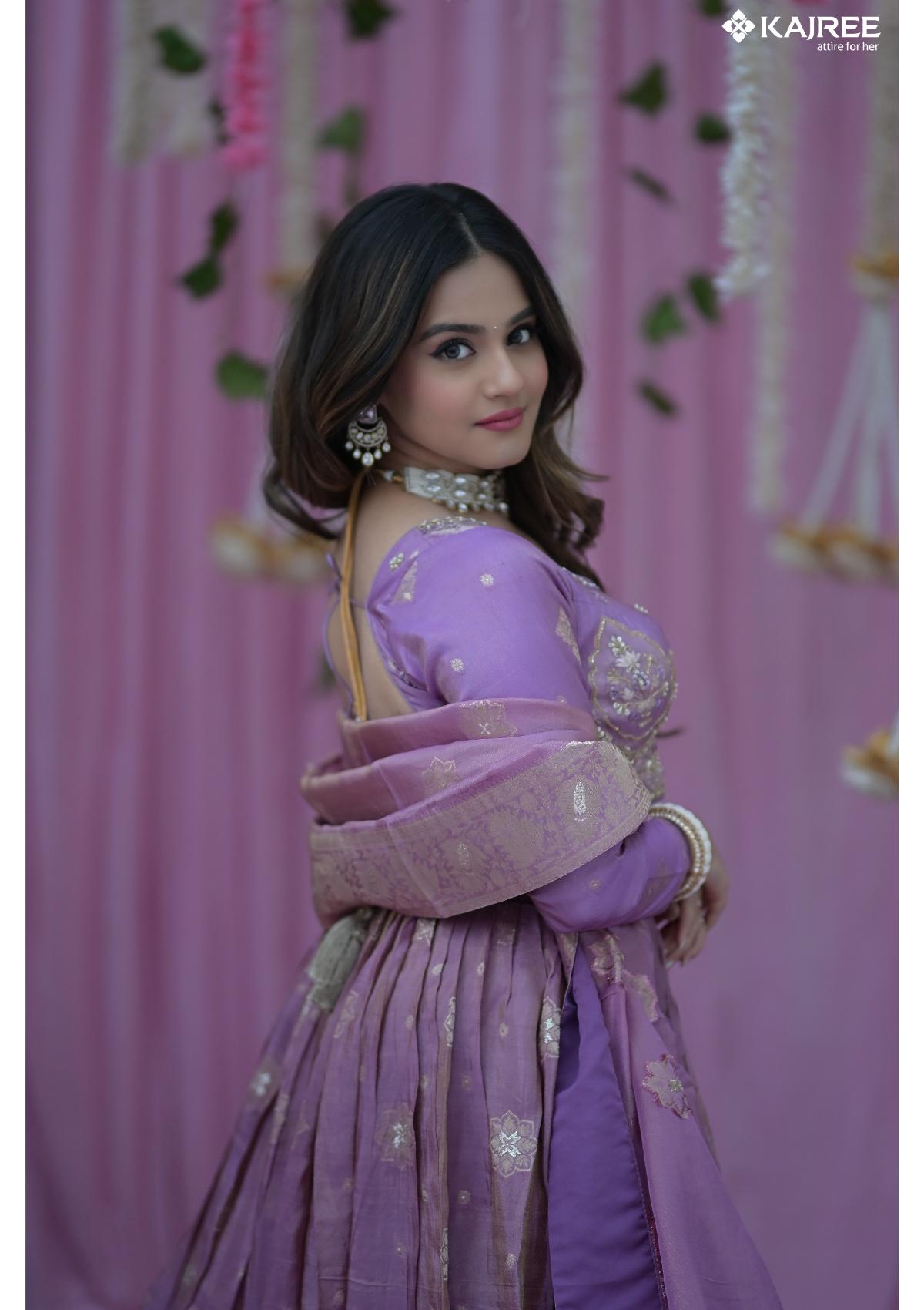 Purple Silk Foil Work Designer Lehenga 
