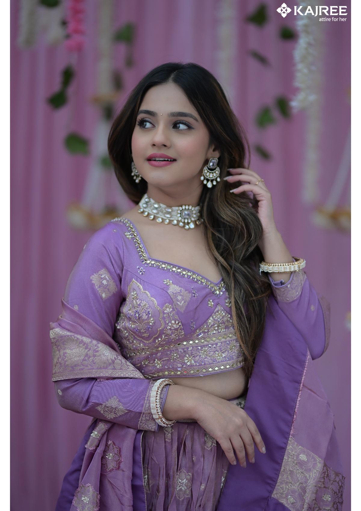 Purple Silk Foil Work Designer Lehenga 