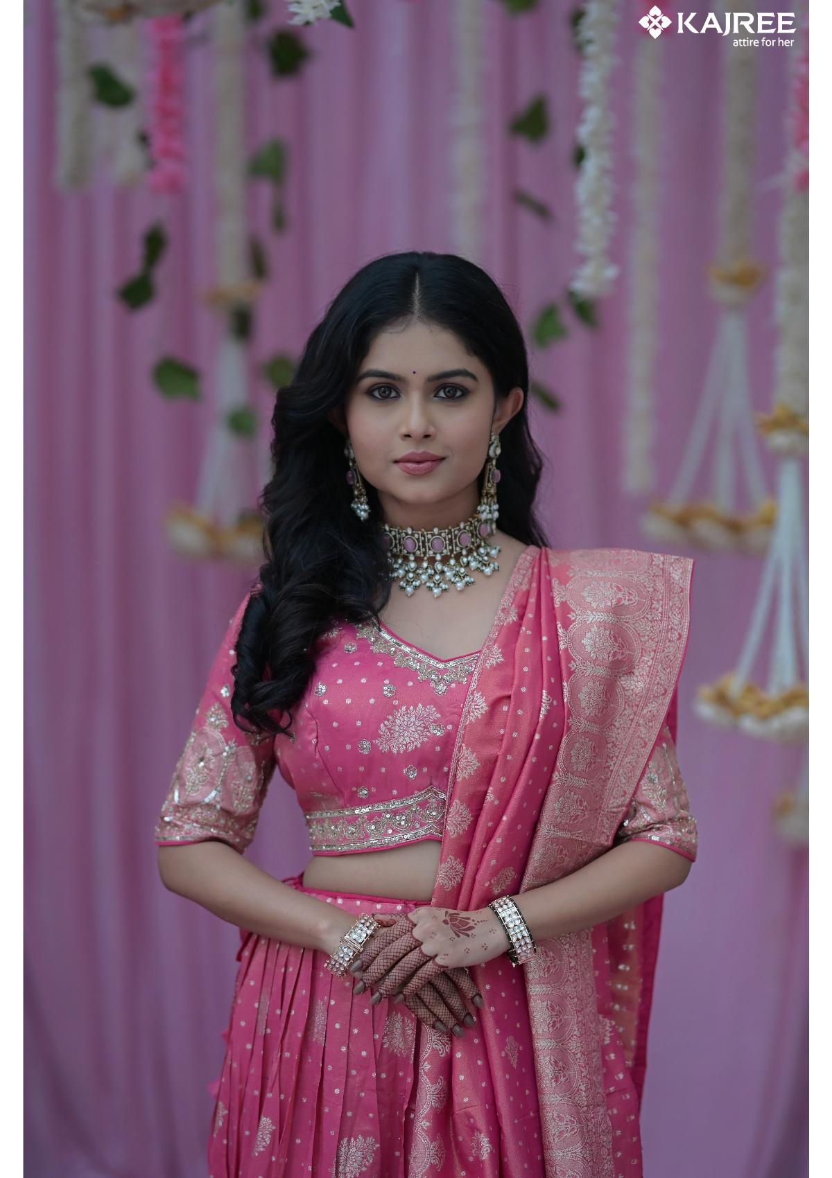Pink Silk Foil Work Designer Lehenga 