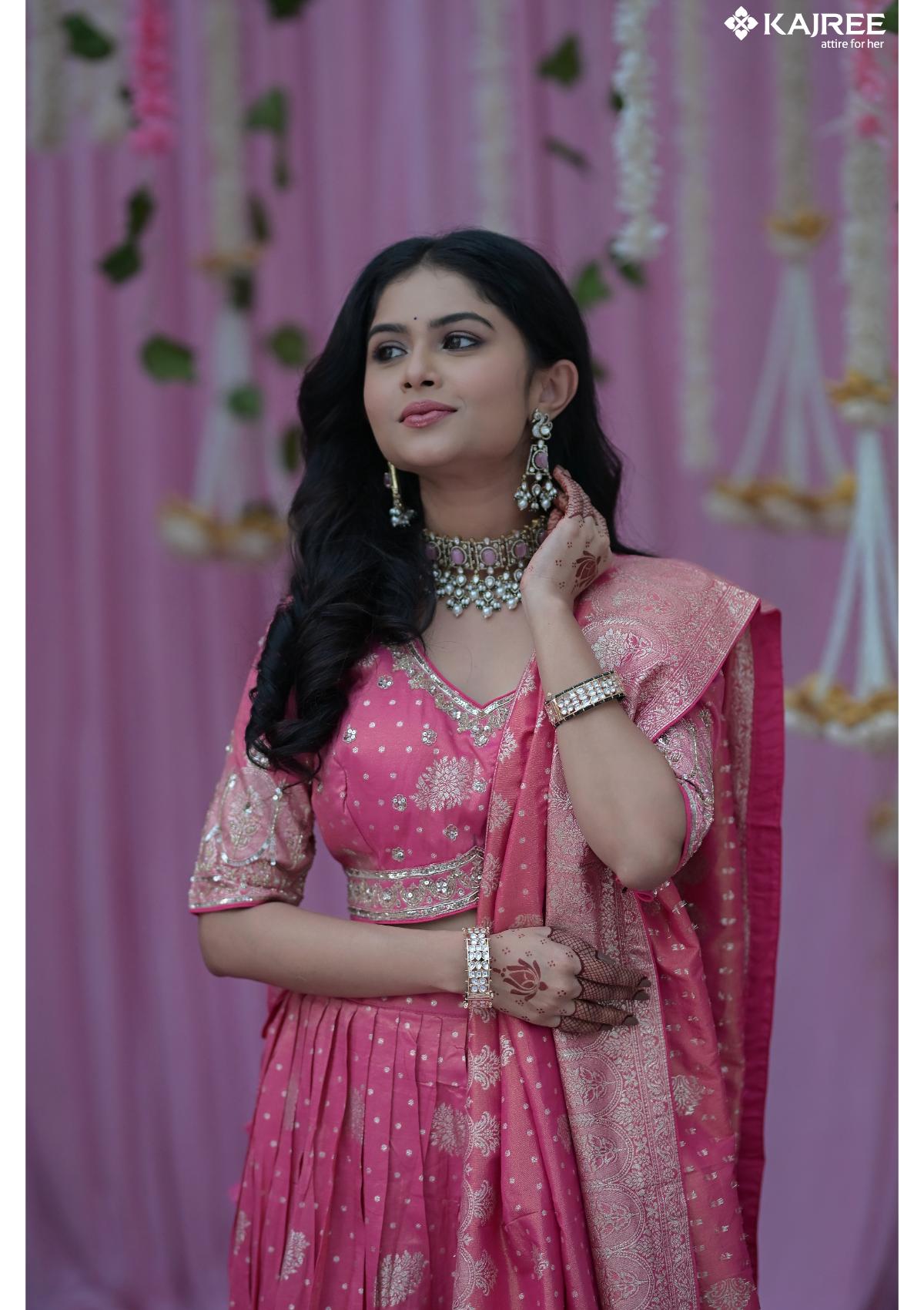 Pink Silk Foil Work Designer Lehenga 