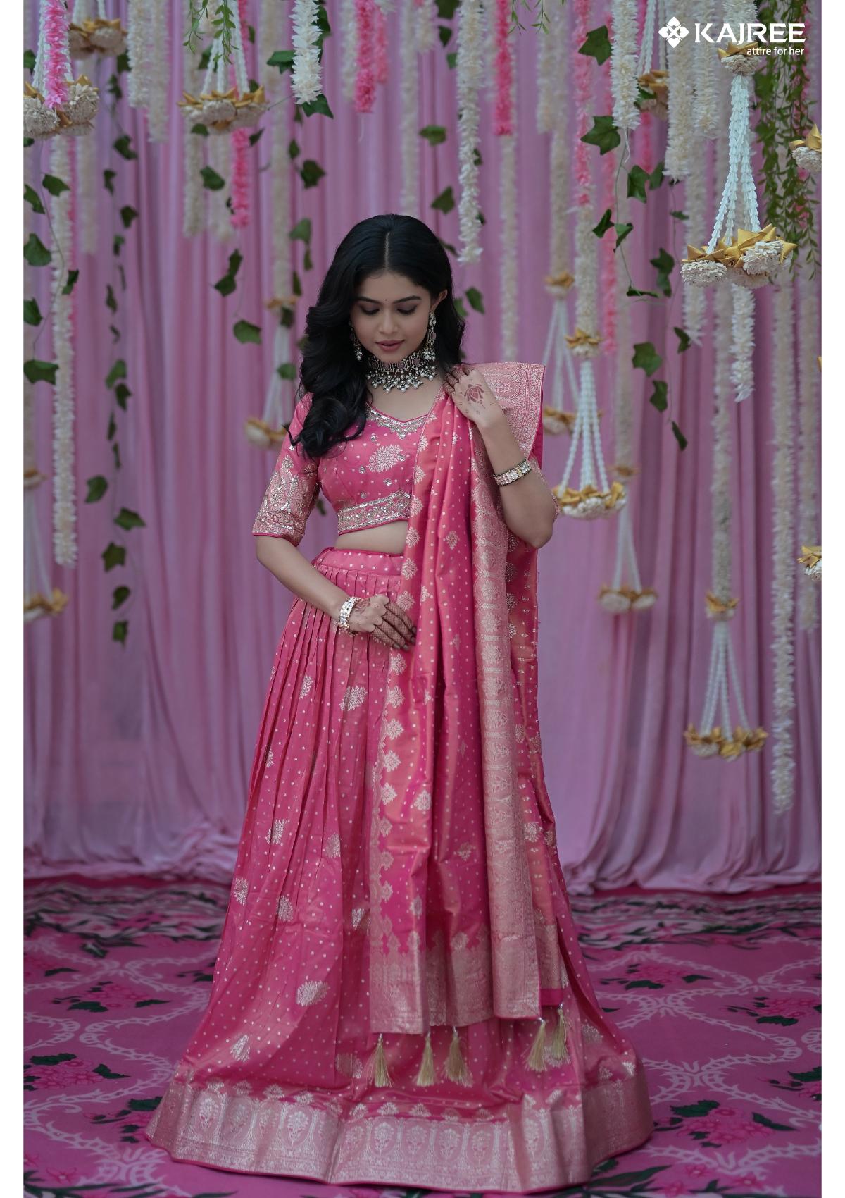 Pink Silk Foil Work Designer Lehenga 