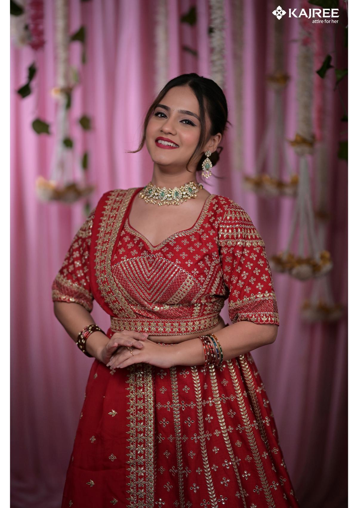 Red Gotta patti work Bridal Silk Lehenga 