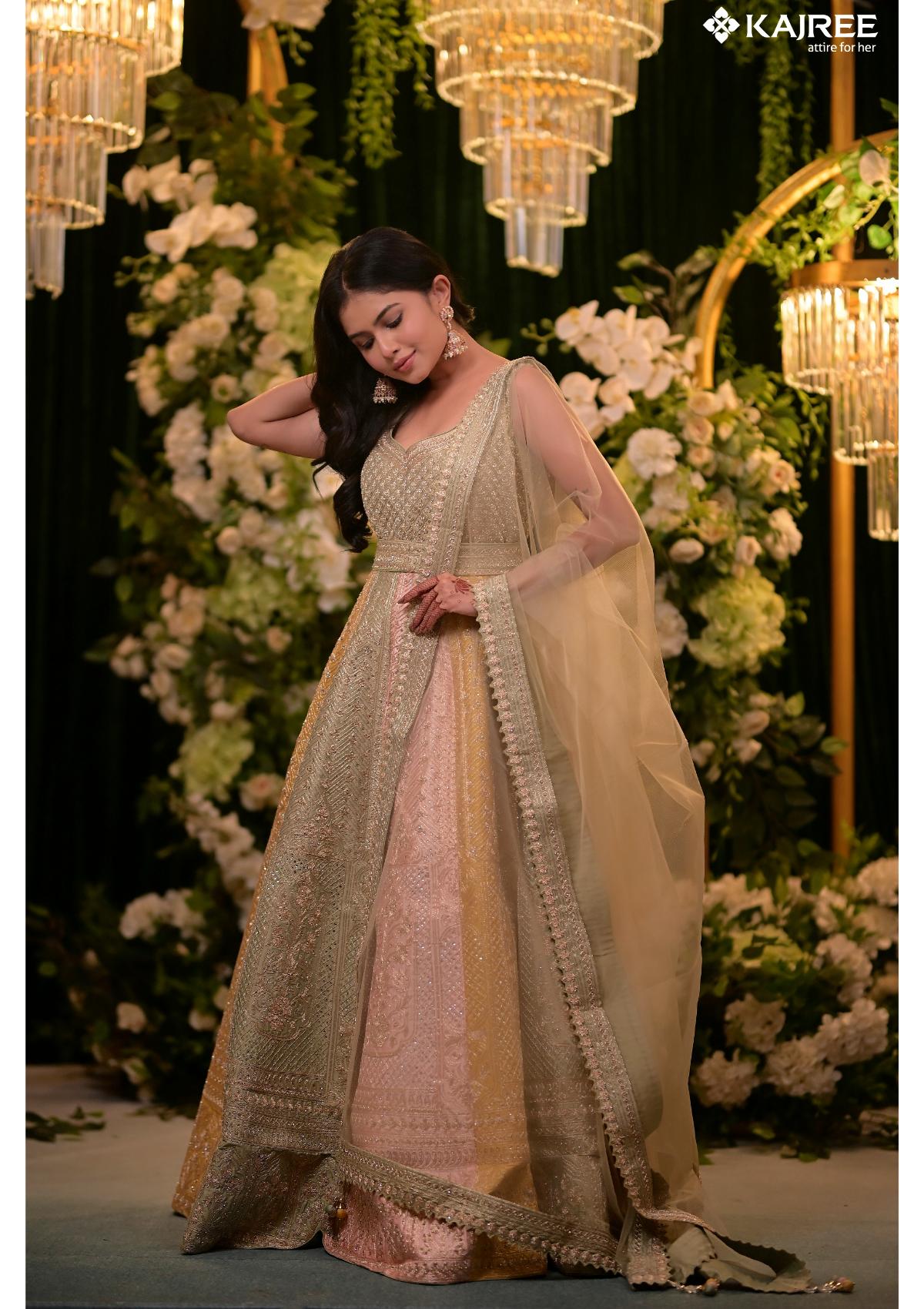 Multicolor Hand Embroidery Silk Designer Gowns 