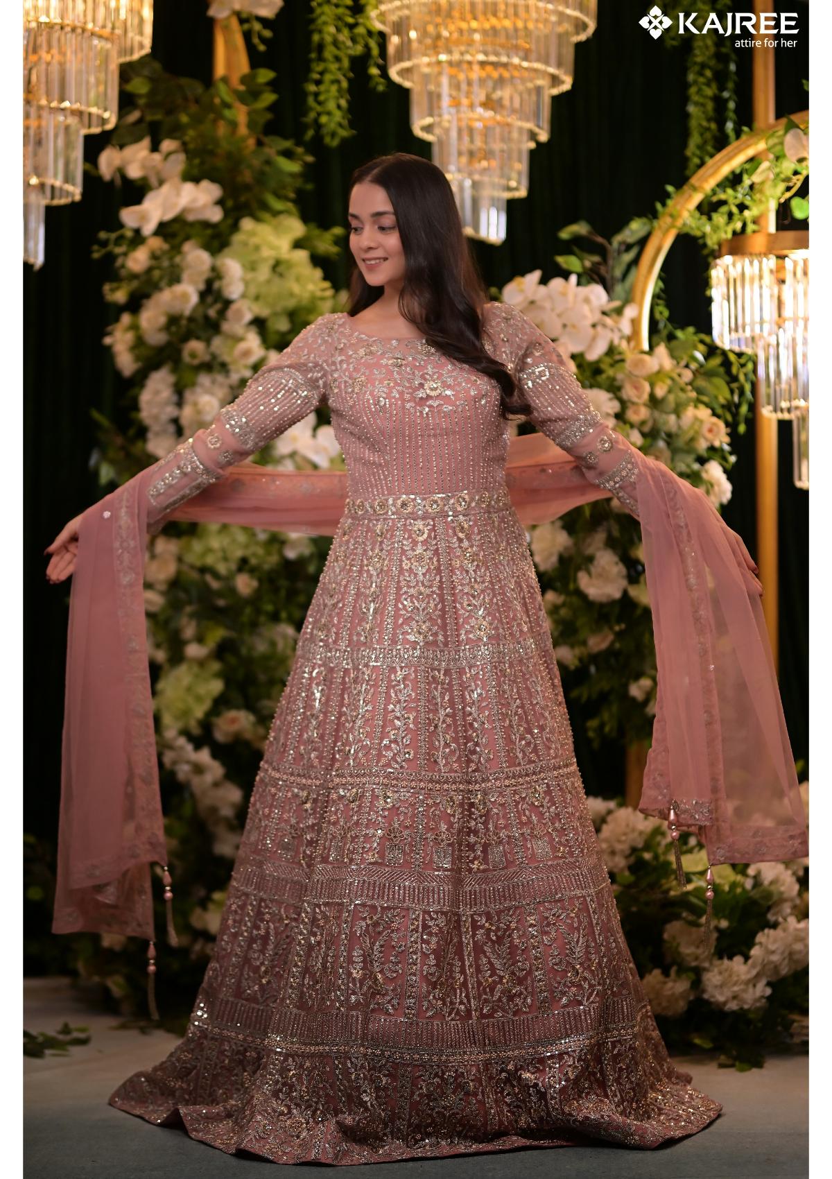 Pink Hand Embroidery Silk Gown 