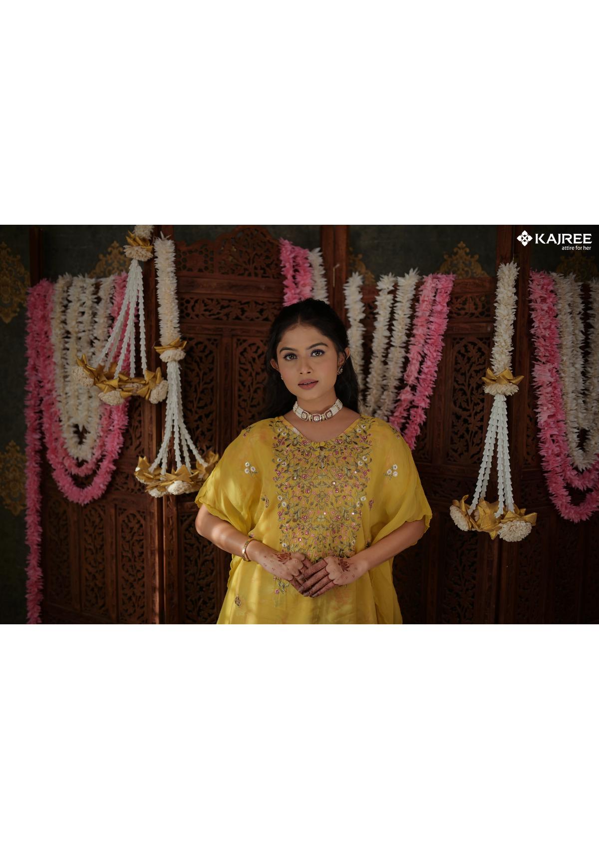 Yellow Threadwork Golden Radiant Kurta Sets 