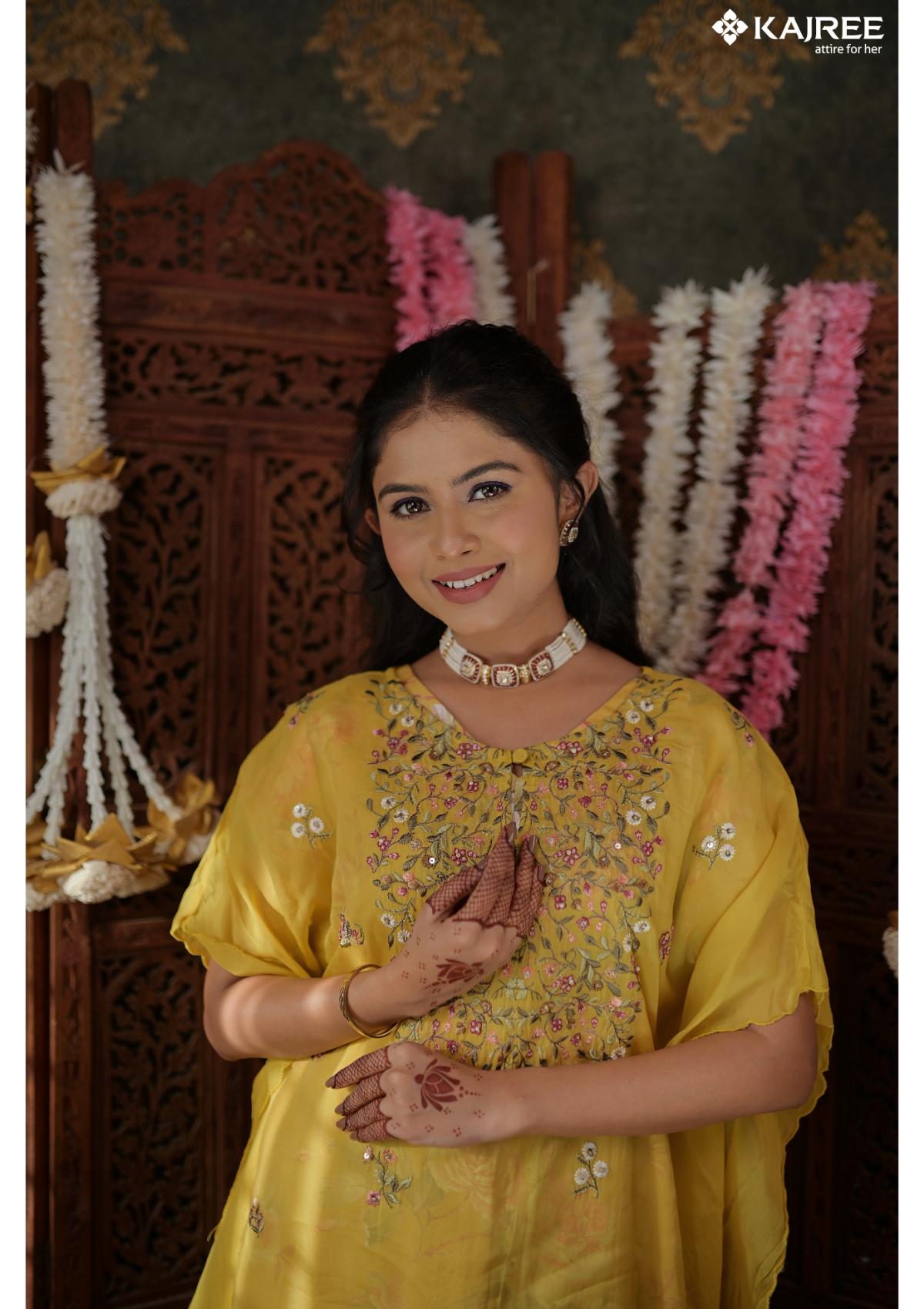 Yellow Threadwork Golden Radiant Kurta Sets 