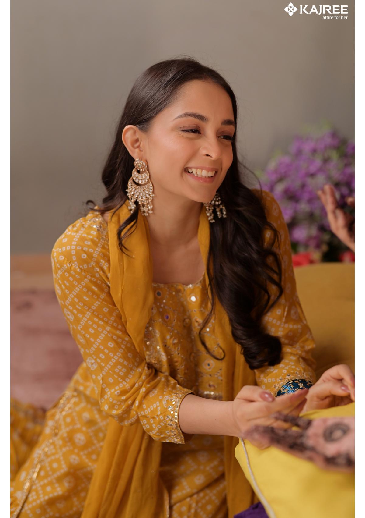 Yellow Mirror Work Silk Kurta Set 