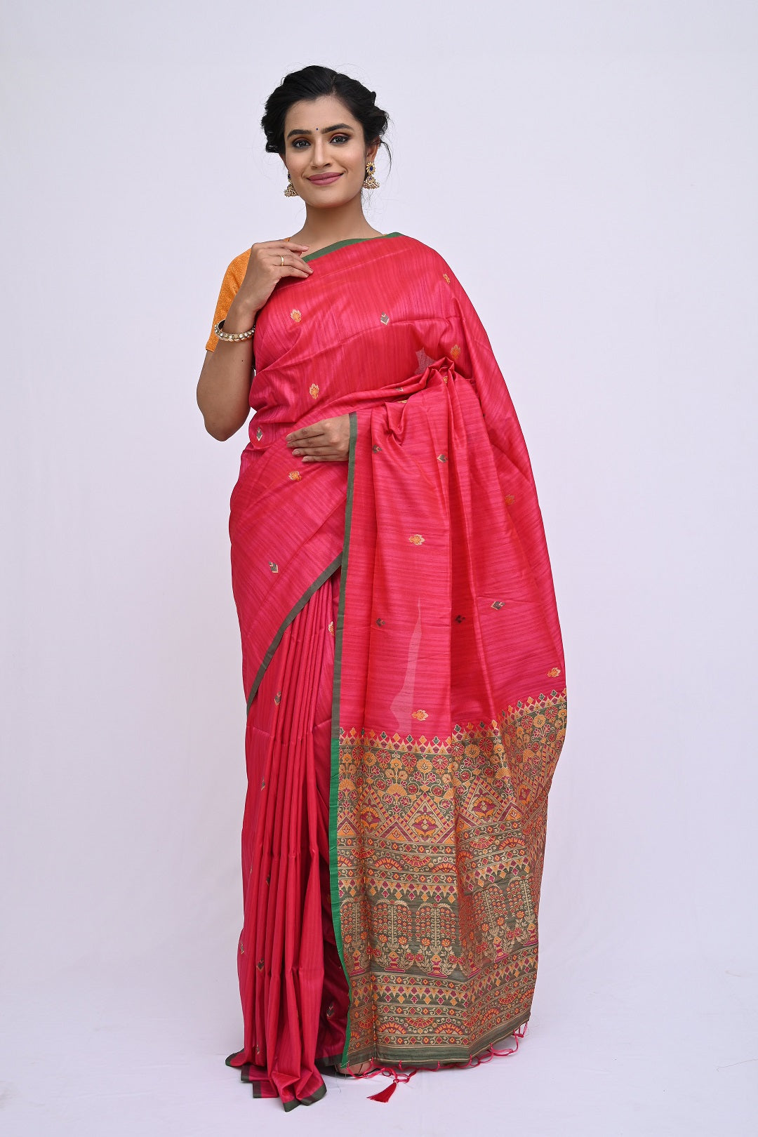 Pink Woven Design Tussar Silk Saree 