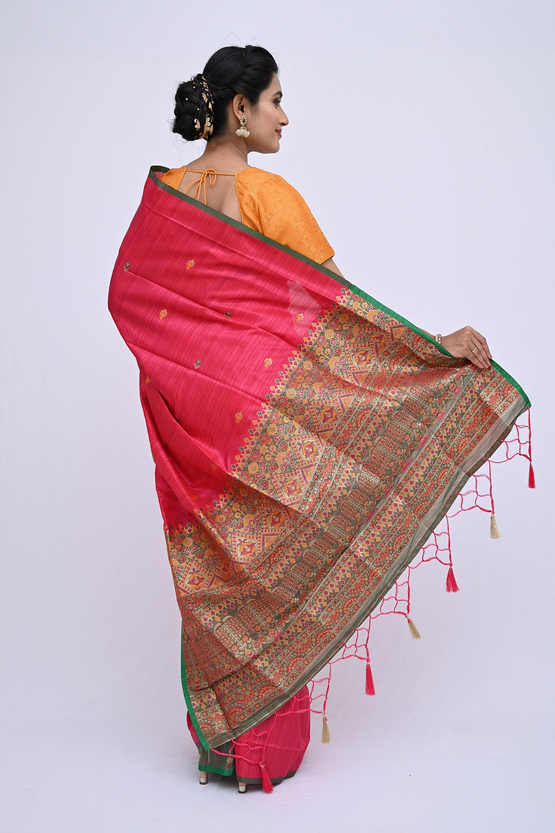Pink Woven Design Tussar Silk Saree 