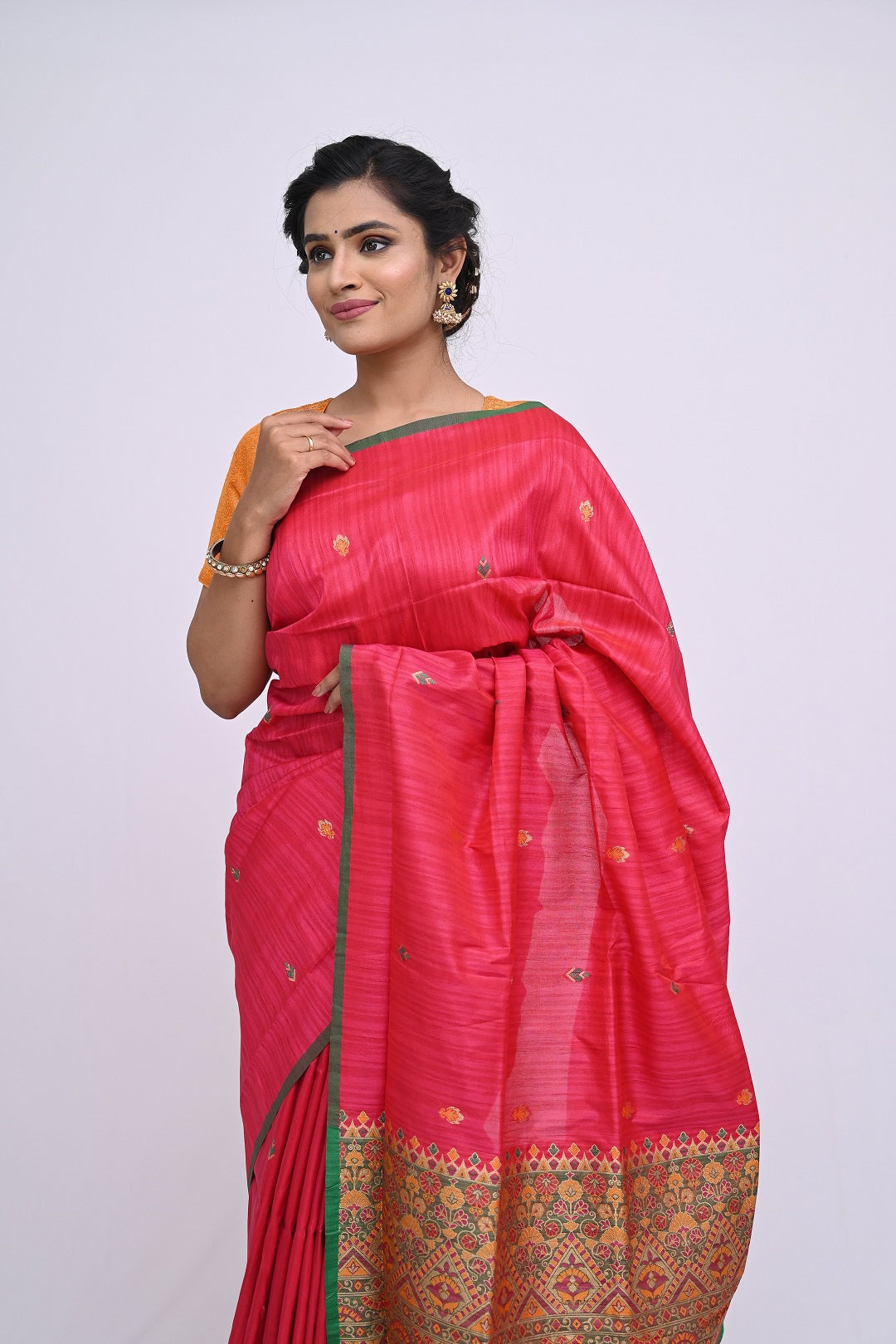 Pink Woven Design Tussar Silk Saree 