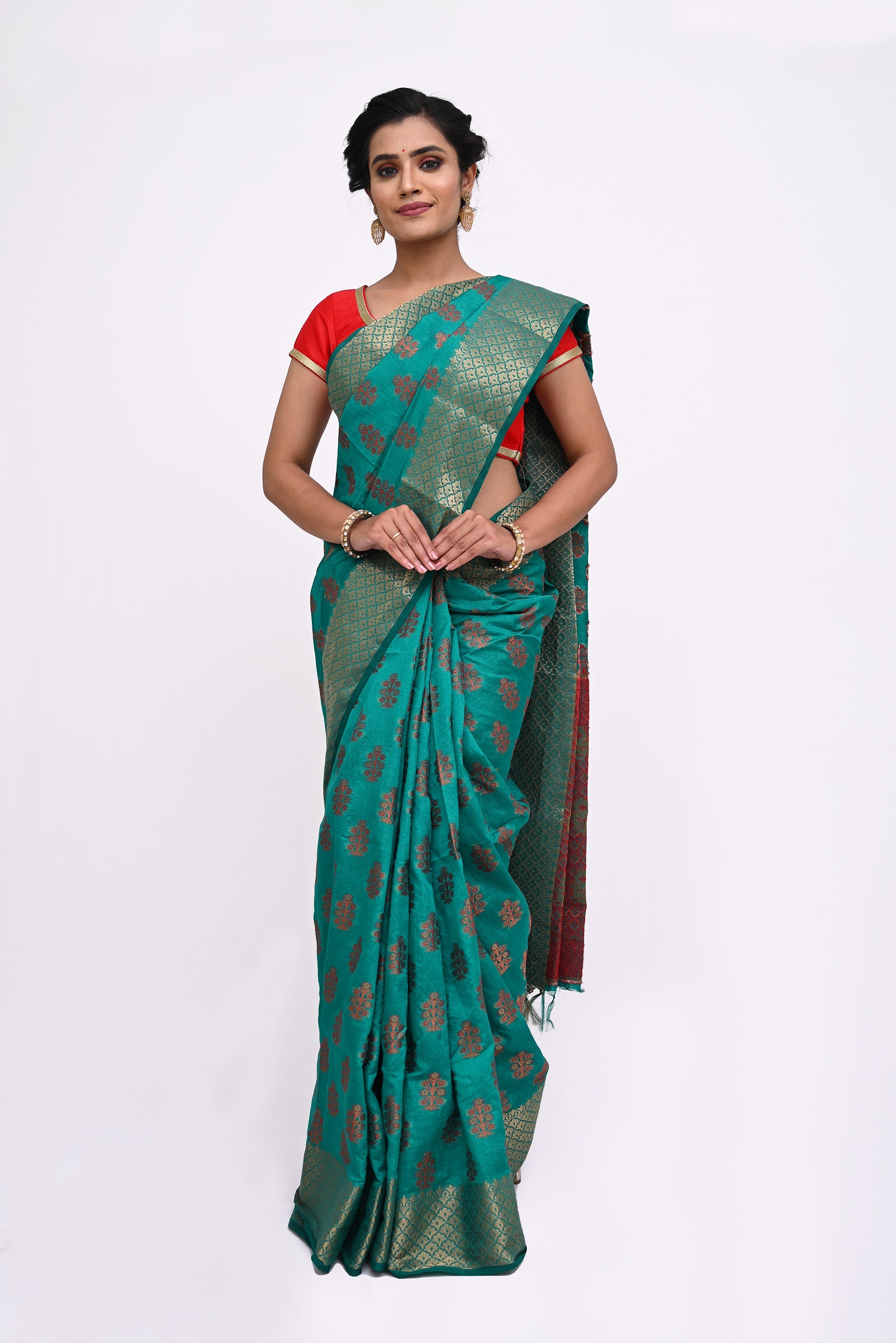 Rama Green Modish Design Semi Silk Saree - KAJREE