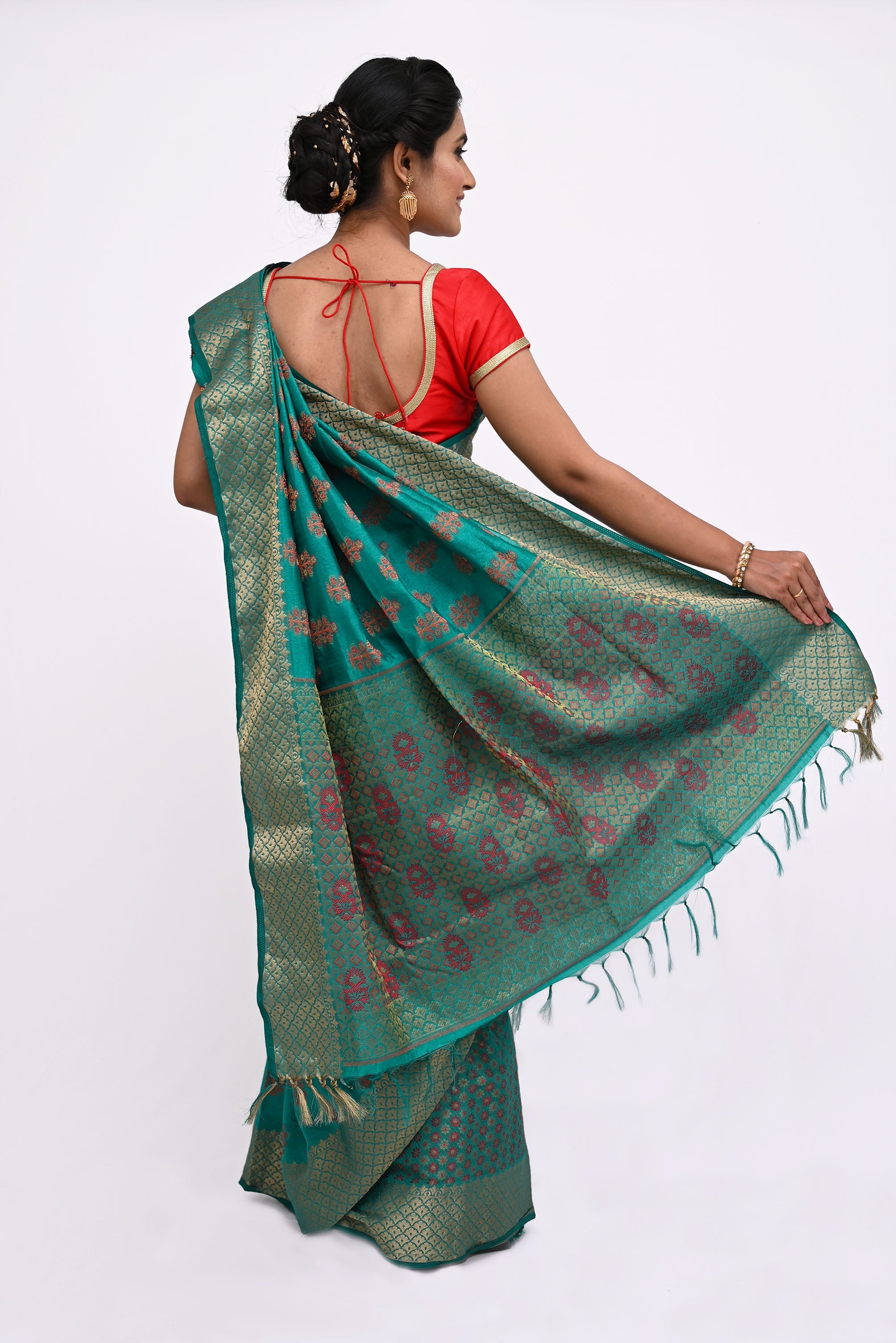 Rama Green Modish Design Semi Silk Saree - KAJREE