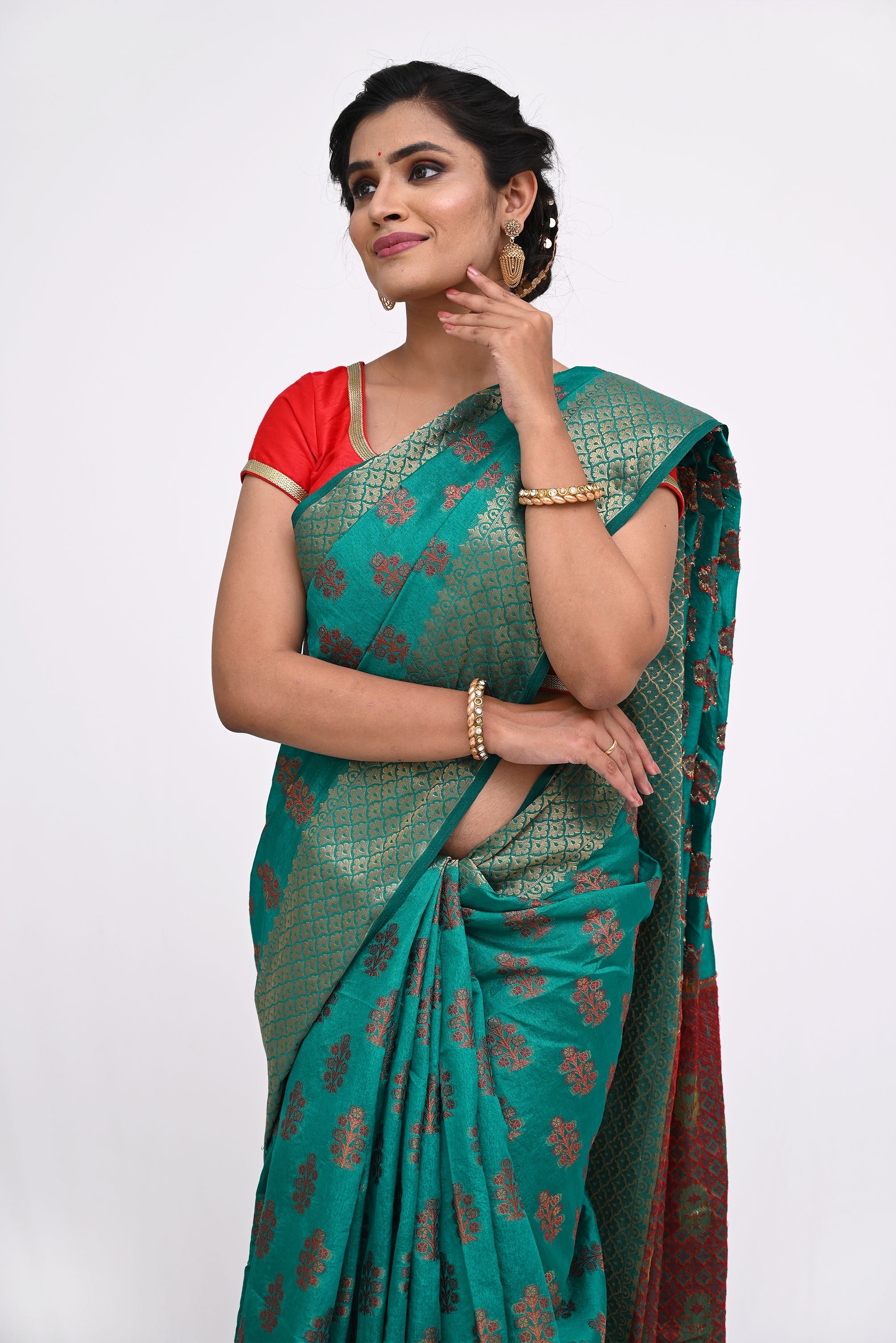 Rama Green Modish Design Semi Silk Saree - KAJREE