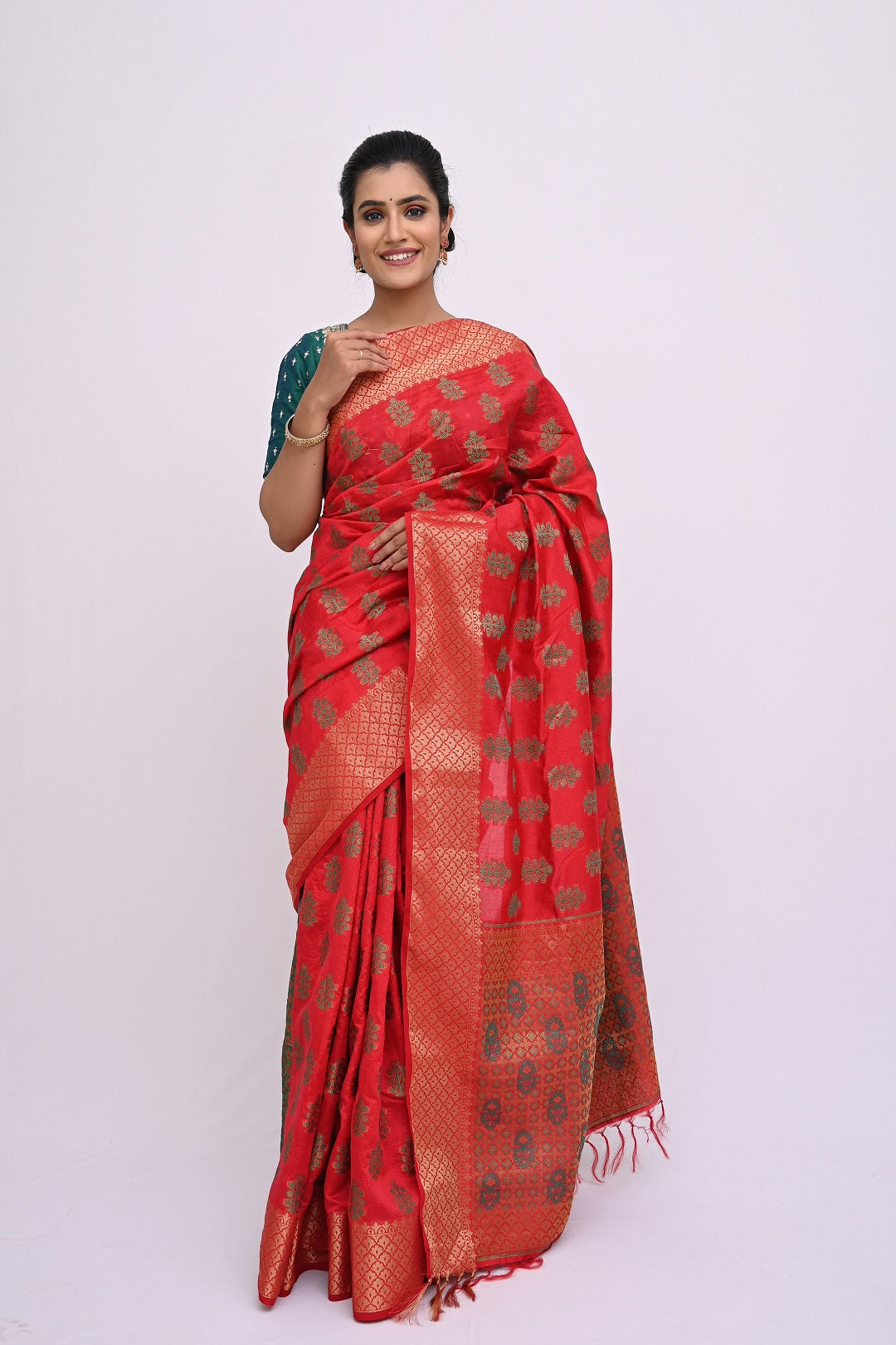 Red zari work Raw Silk Saree 