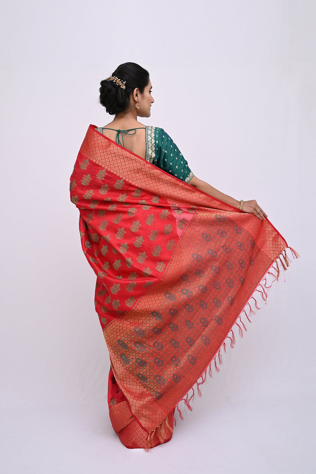 Red zari work Raw Silk Saree 
