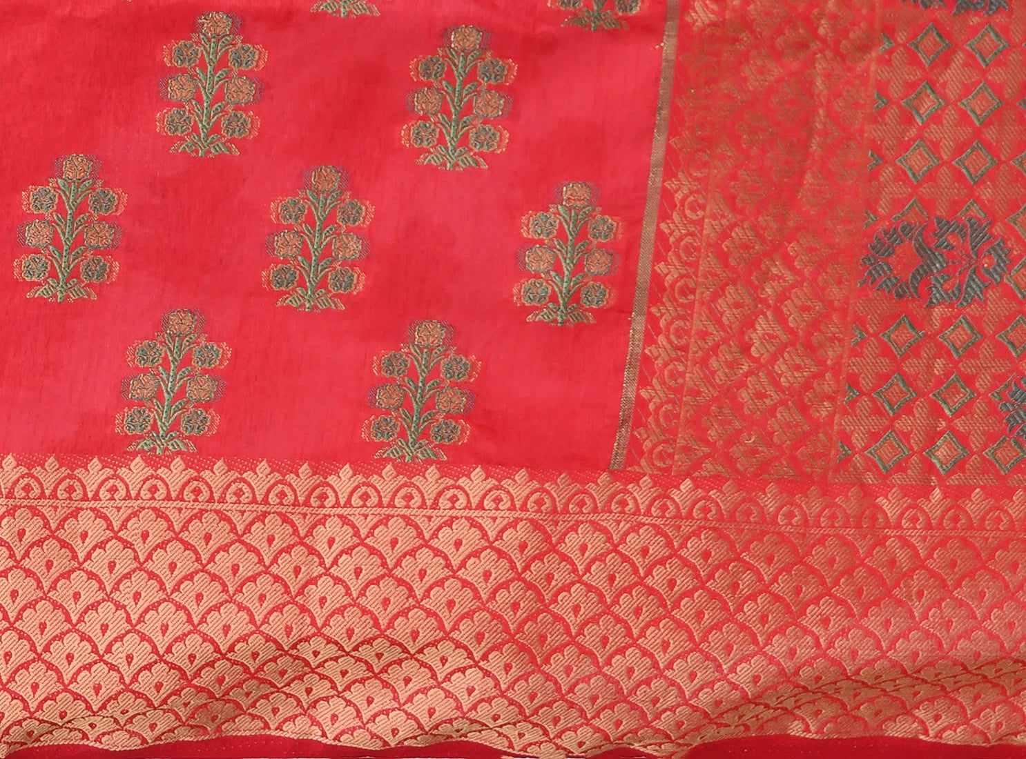 Red zari work Raw Silk Saree 
