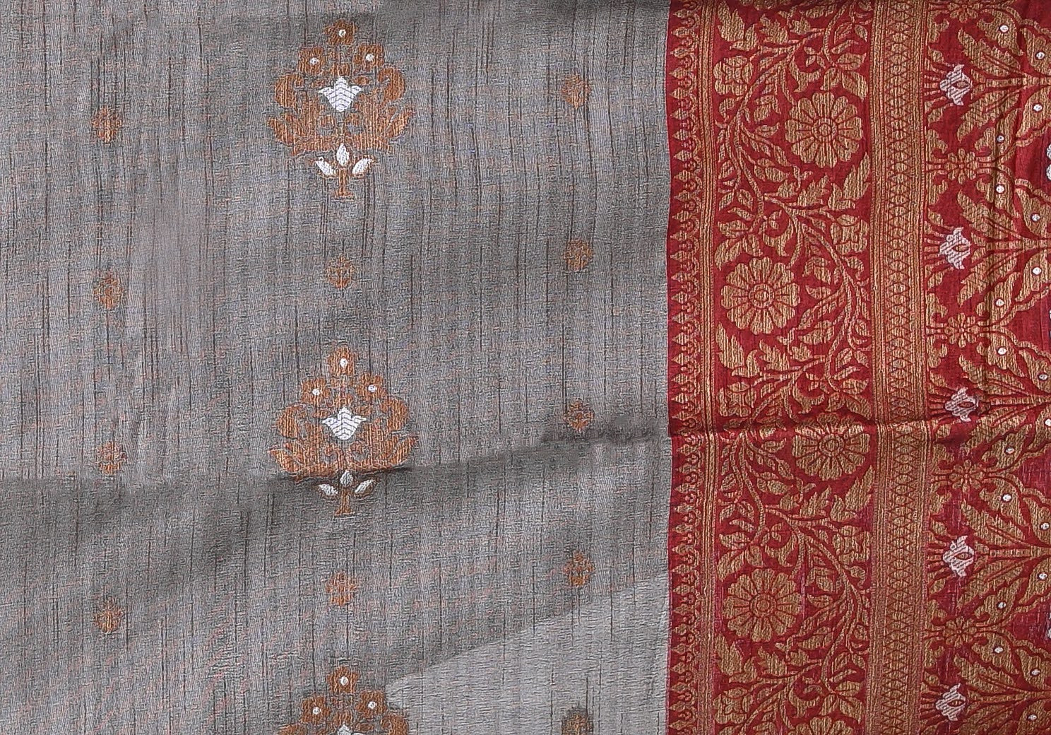 Grey Embroidered Design Linen Saree 