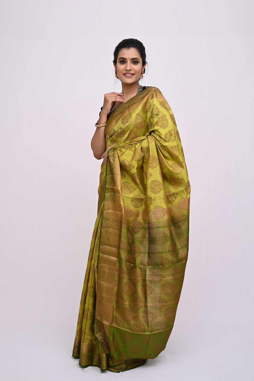 Olive Green Zariwork Raw Silk Saree 