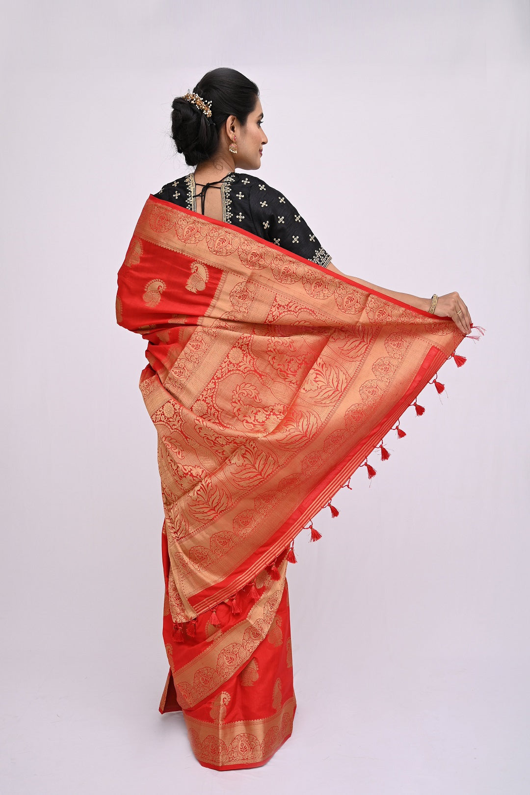 Red Embroidered Design Raw Silk Saree 
