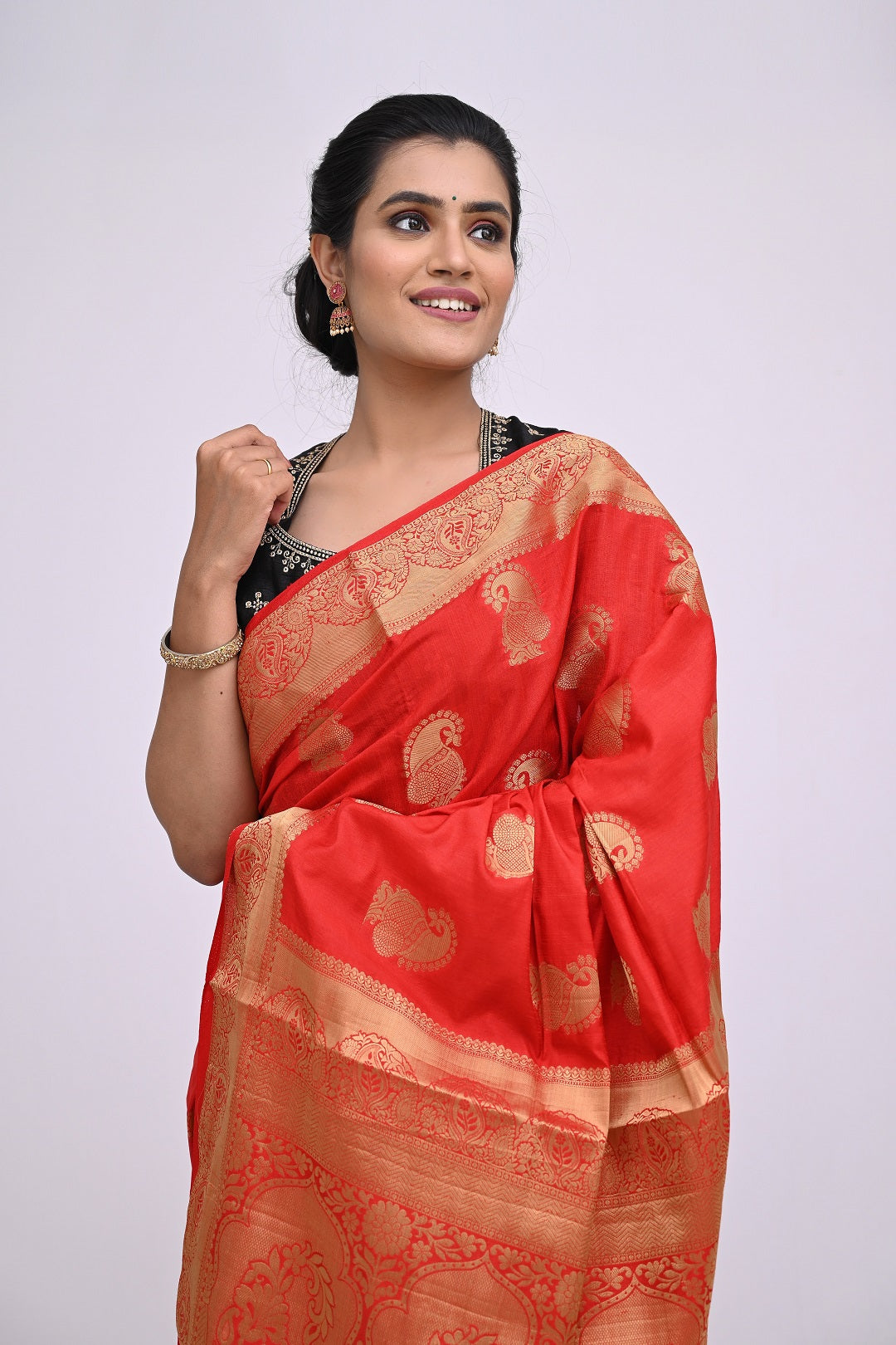 Red Embroidered Design Raw Silk Saree 