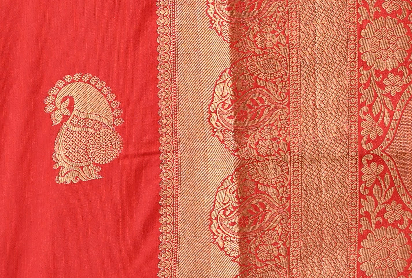 Red Embroidered Design Raw Silk Saree 