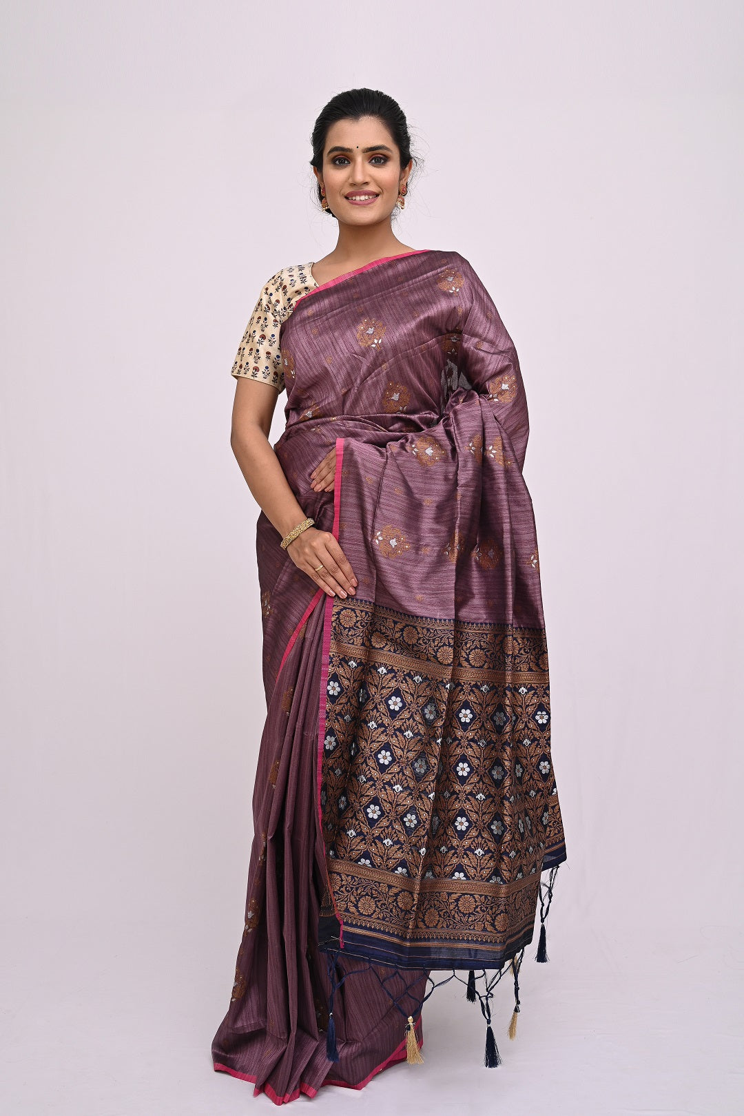 Mauve Zariwork Tussar Silk Saree 