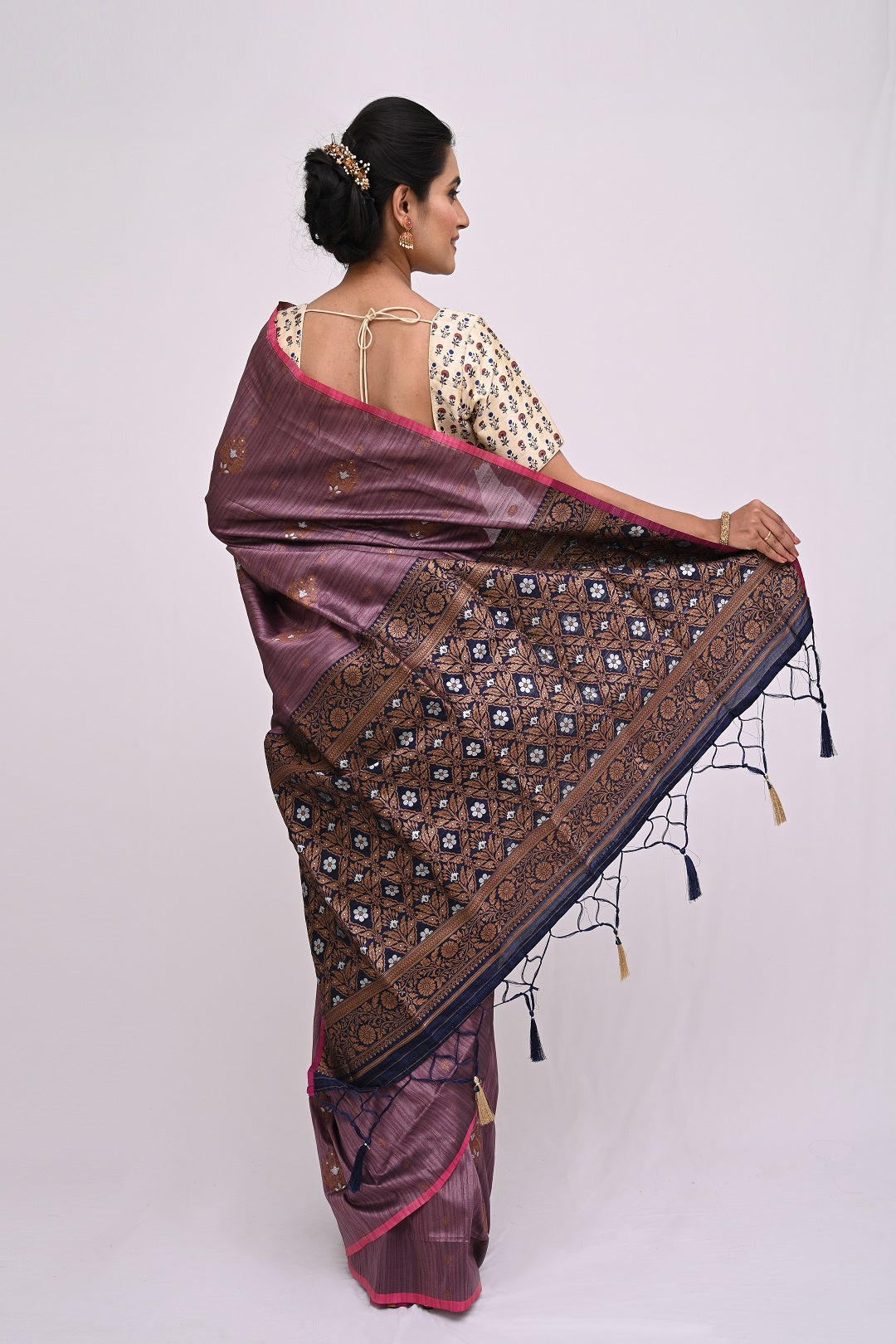 Mauve Zariwork Tussar Silk Saree 