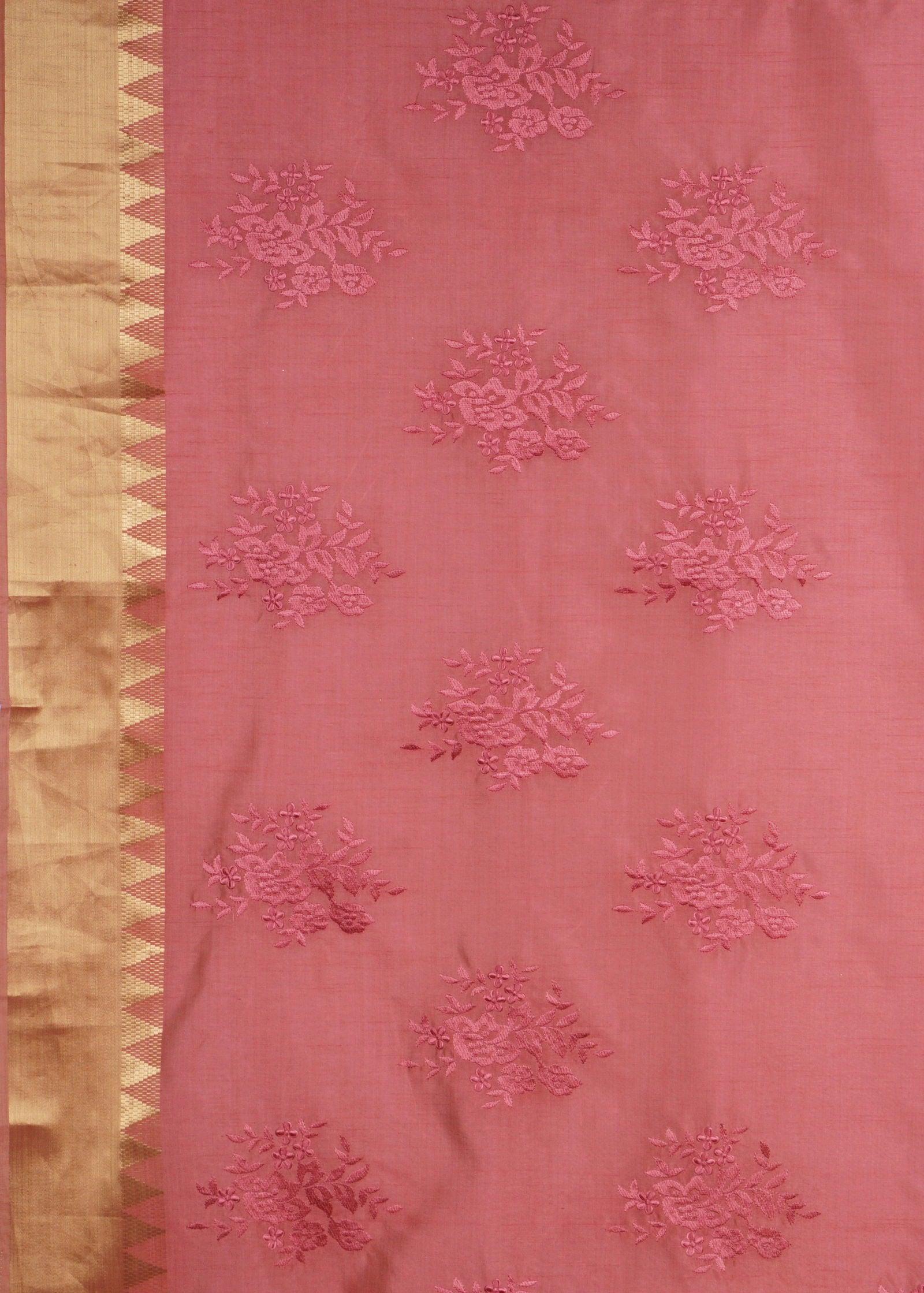 Berry Pink Threadwork Raw Silk Saree - KAJREE