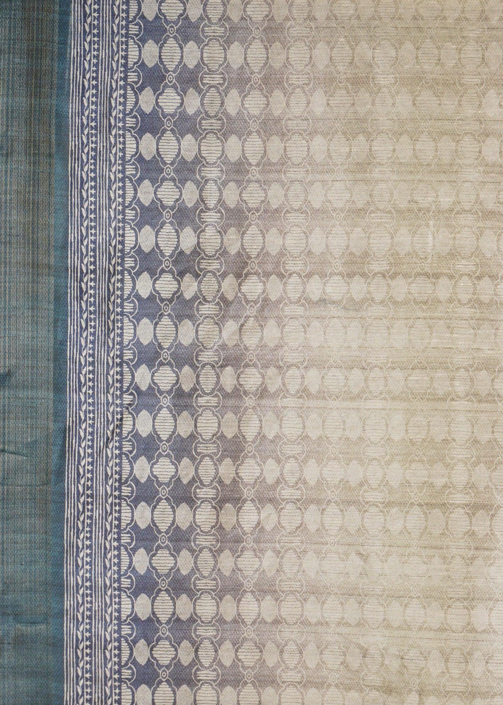 Green Block Print Tussar Saree - KAJREE